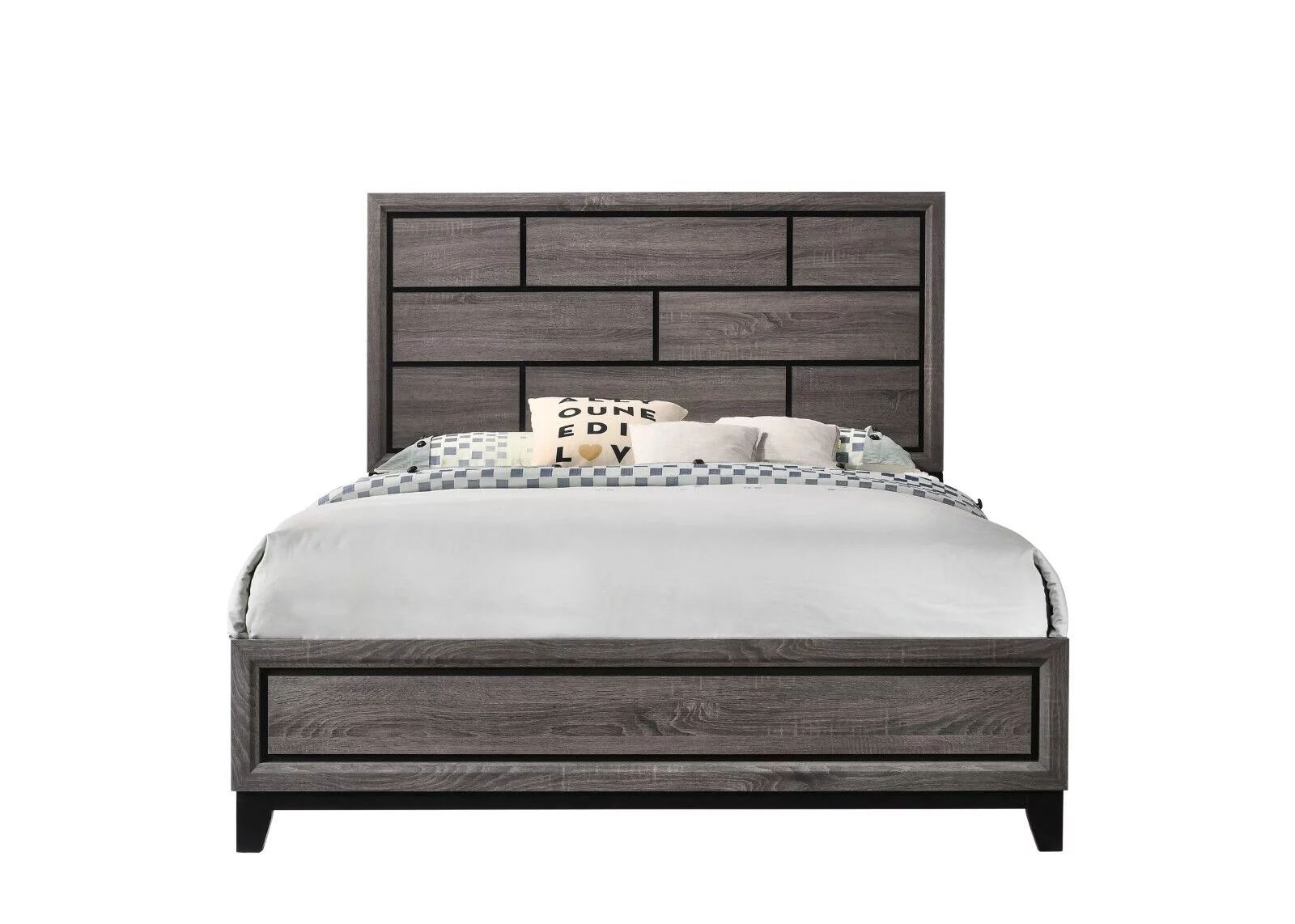 Contemporary Style 6pc Queen Size Panel Bed Dresser Mirror Chest 2x Nightstands Bedroom Furniture Set Gray Finish