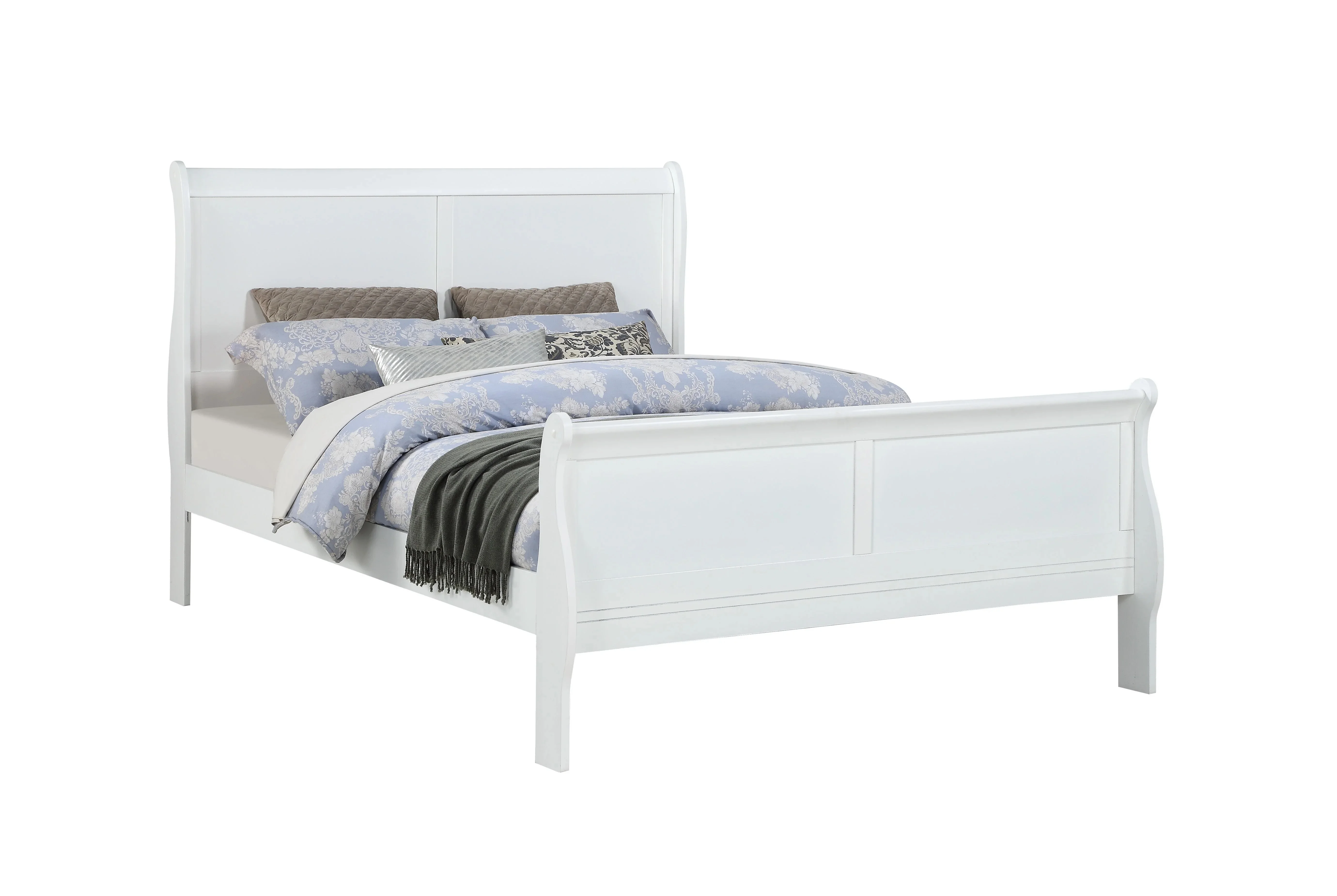 Traditional Classic 4pc Full Panel Bed Dresser Mirror Nightstand Set White Finish Wooden Bedroom Furniture