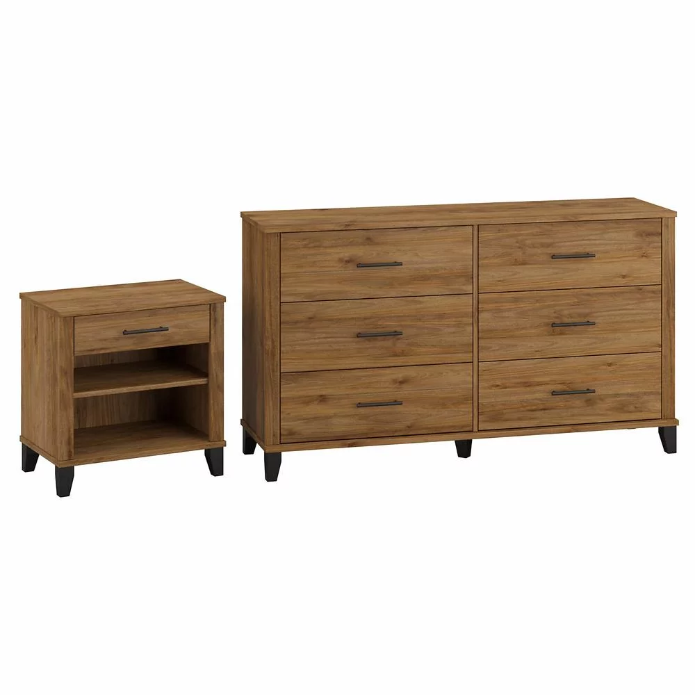 Somerset 6 Drawer Dresser and Nightstand Set in Fresh Walnut - Engineered Wood