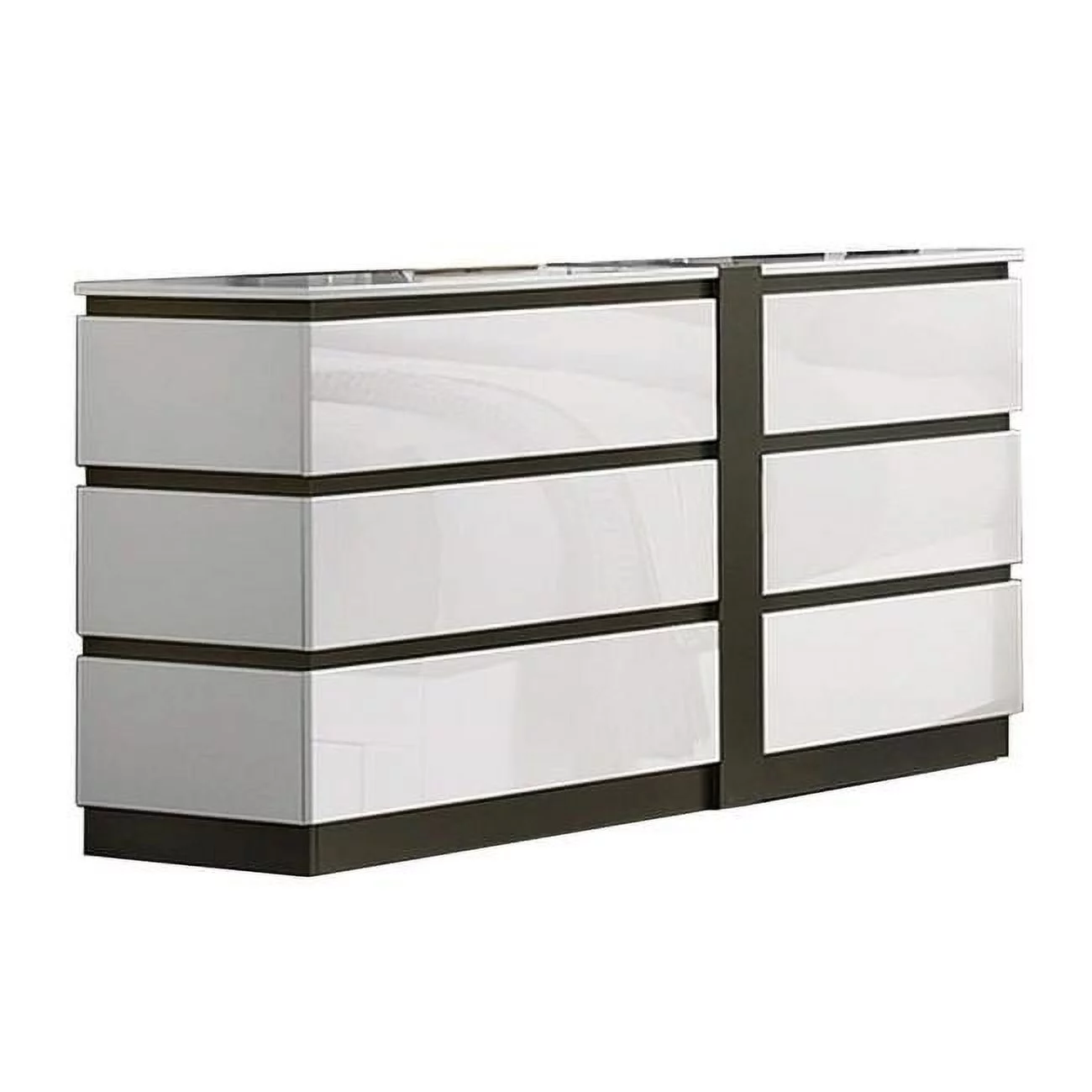 Benjara 59 in. NAV Wide Concealed Handles Dresser Chest with 6 Drawers, White & Metallic Gray