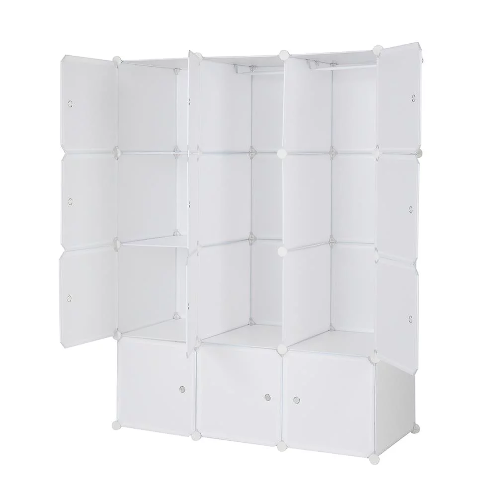 SamyoHome Portable Wardrobe Modular Bookcase Closet Organizers Unit w/2 Hanging Rods and 12 Cube