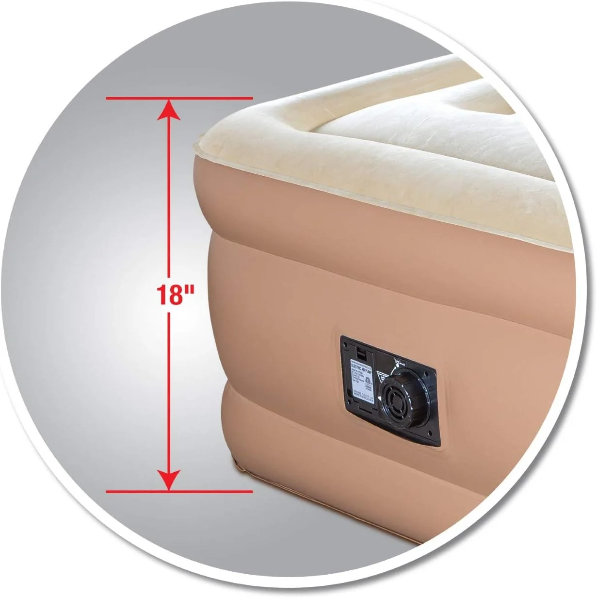 Comfort Series Indoor Air Mattress With Built-In Electrical Air Pump, 18-Inches Tall, Tan