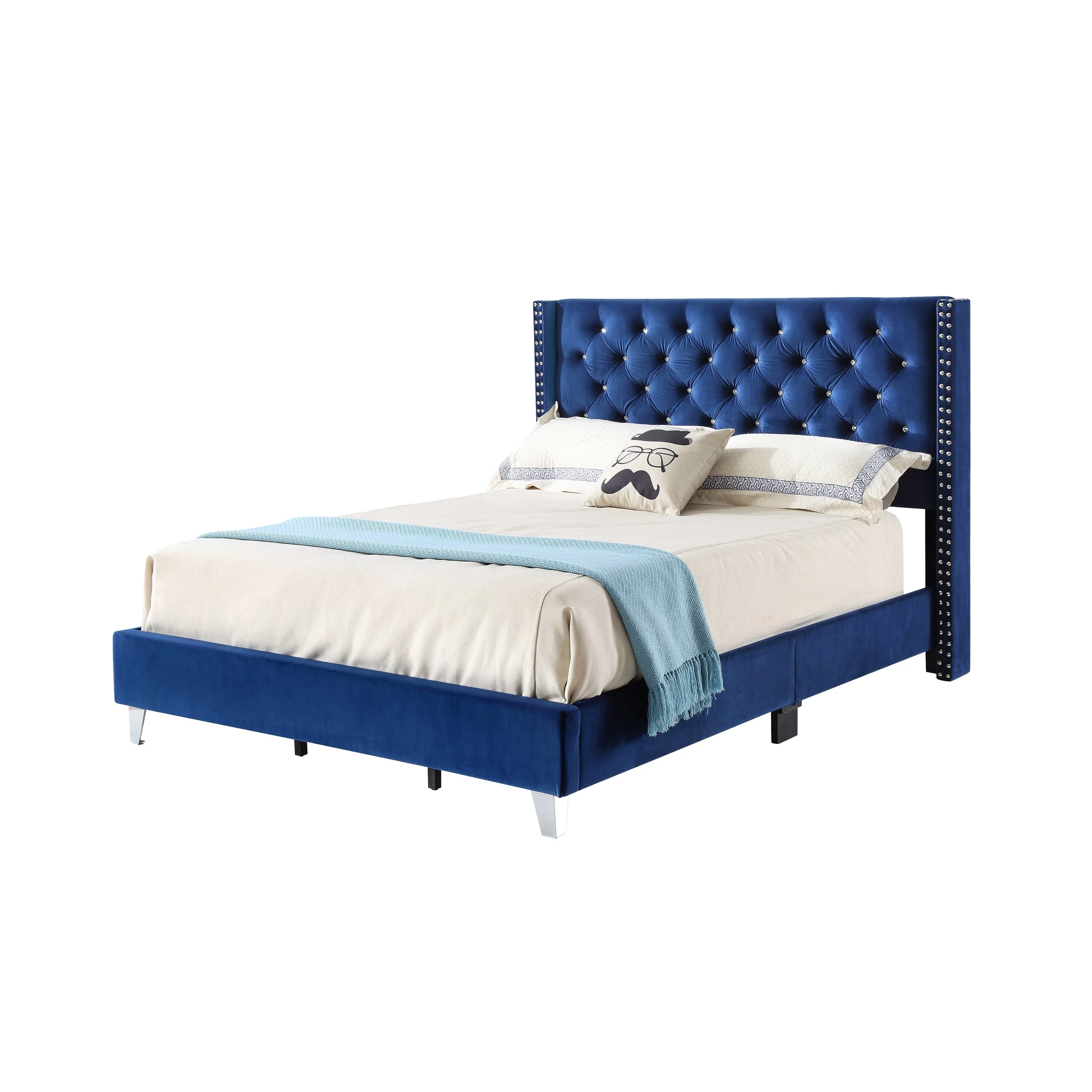 LYKE Home Queen Upholstered Bed , Navy Blue