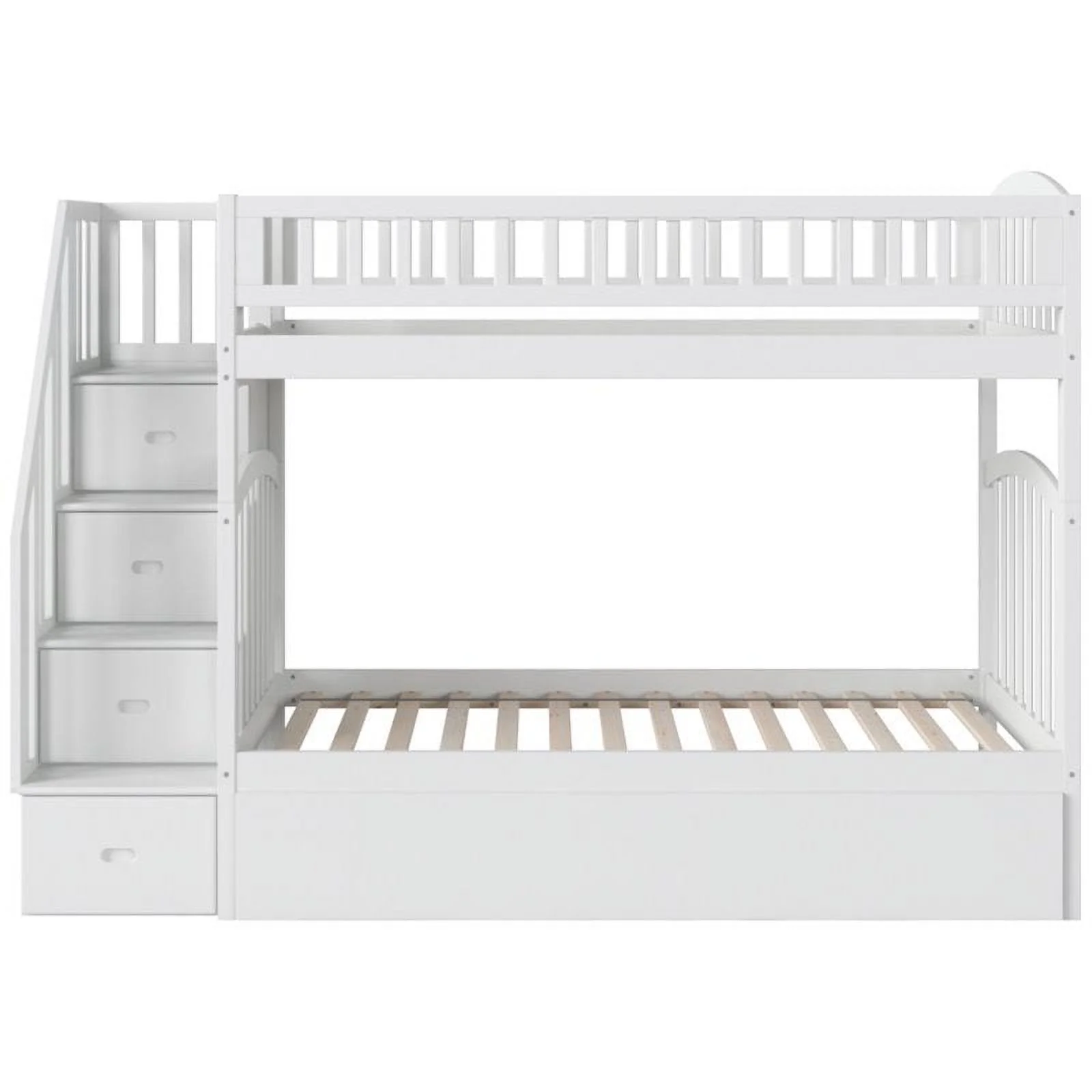 Pemberly Row Traditional Wood Staircase Bunk Twin Over Twin w/ Trundle in White