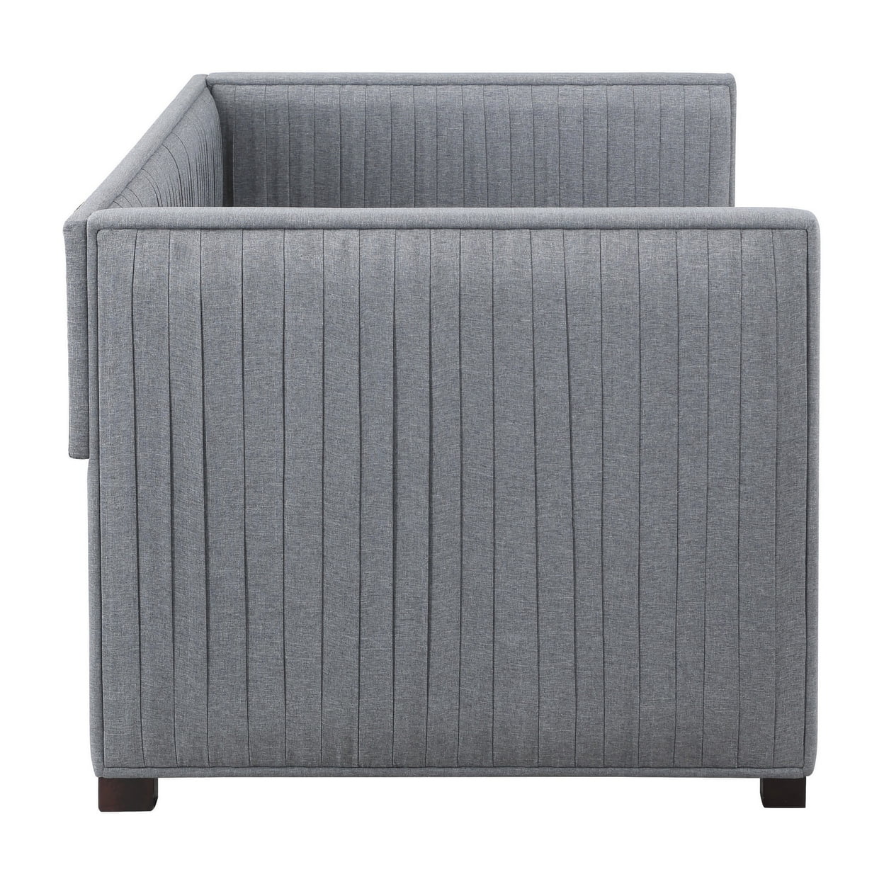Modern Twin Daybed with Trundle Shelter Back Ribbed Gray Upholstery- Saltoro Sherpi
