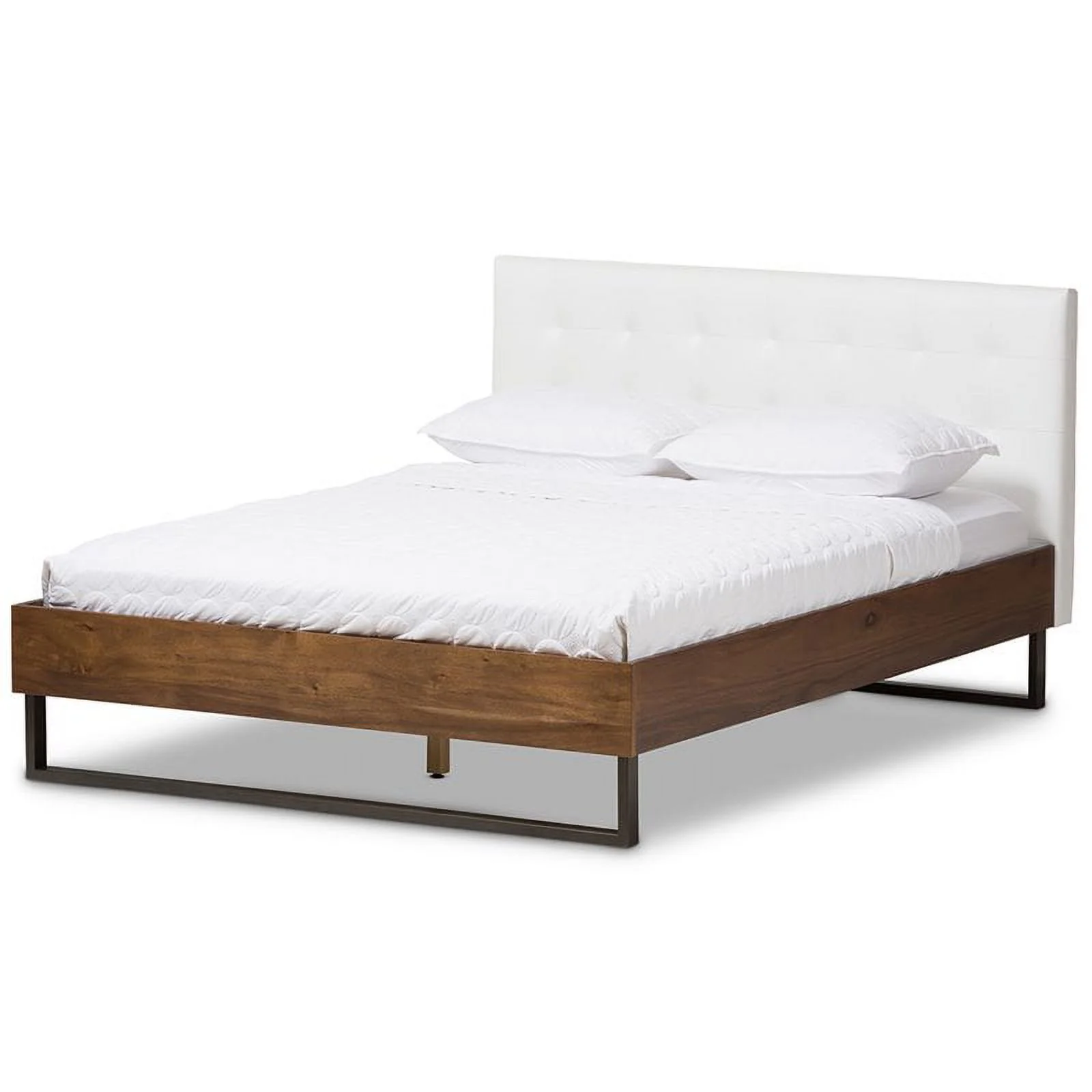 Bowery Hill Rustic Industrial Faux Leather King Platform Bed in White