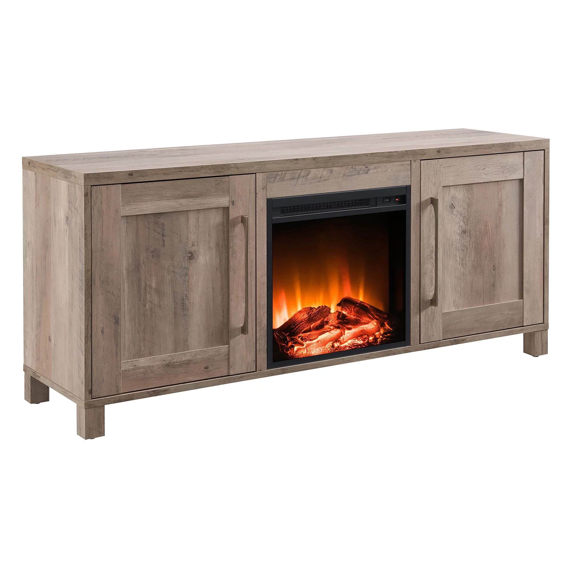 Evelyn&Zoe Chabot Rectangular TV Stand with Log Fireplace for TV's up to 65