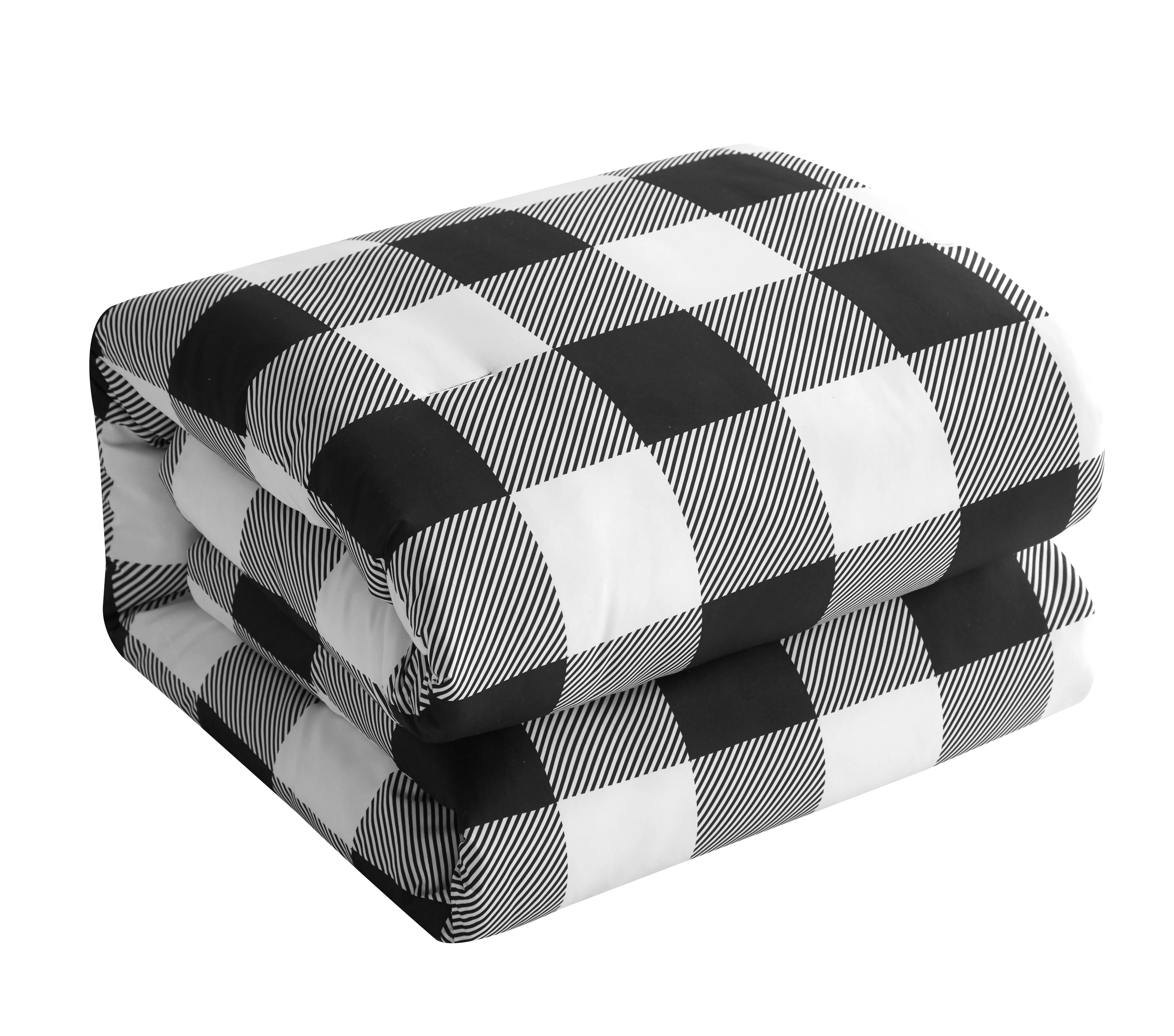 Dearfoams Super Soft 7-Piece Black and White Checkered Bed in a Bag Bedding Set, King