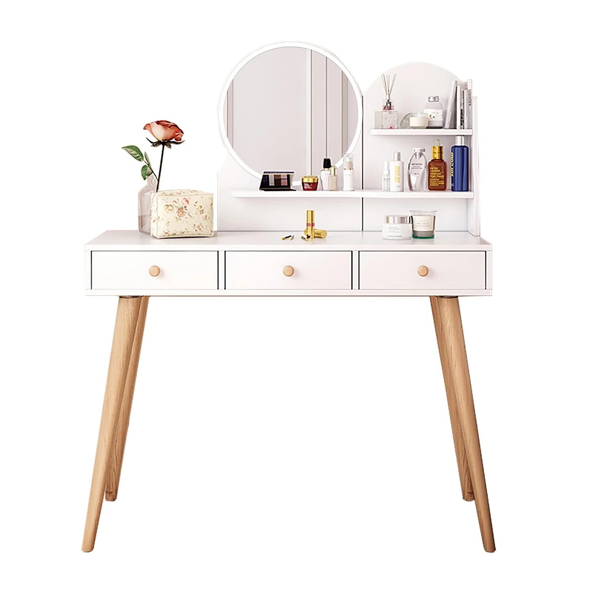 Vanity Set Desk Table with Lights & 3 Charging Colors & Modern Makeup Vanity Desk Dressing Table with 3 Drawers for Bedroom