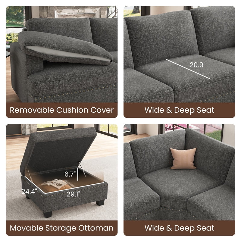 Nolany Convertible Oversized Sectional Sofa Sleeper Sofa Sectionals for Living Room (Deep and Wide Seat), Light Grey