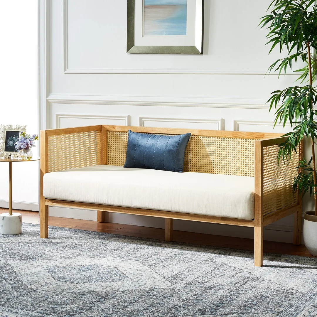 SAFAVIEH Dune Coastal Rattan 3 Seater Sofa, White/Natural ( 28.9 in. W x 62.2 in. D x 28.9 in. H)