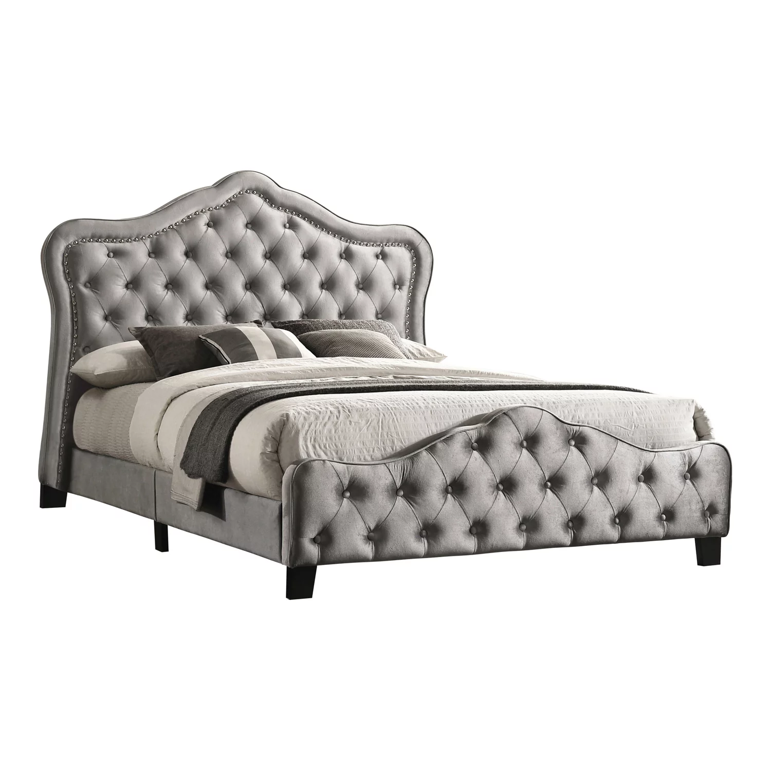 Bella Queen Upholstered Tufted Panel Bed, Grey
