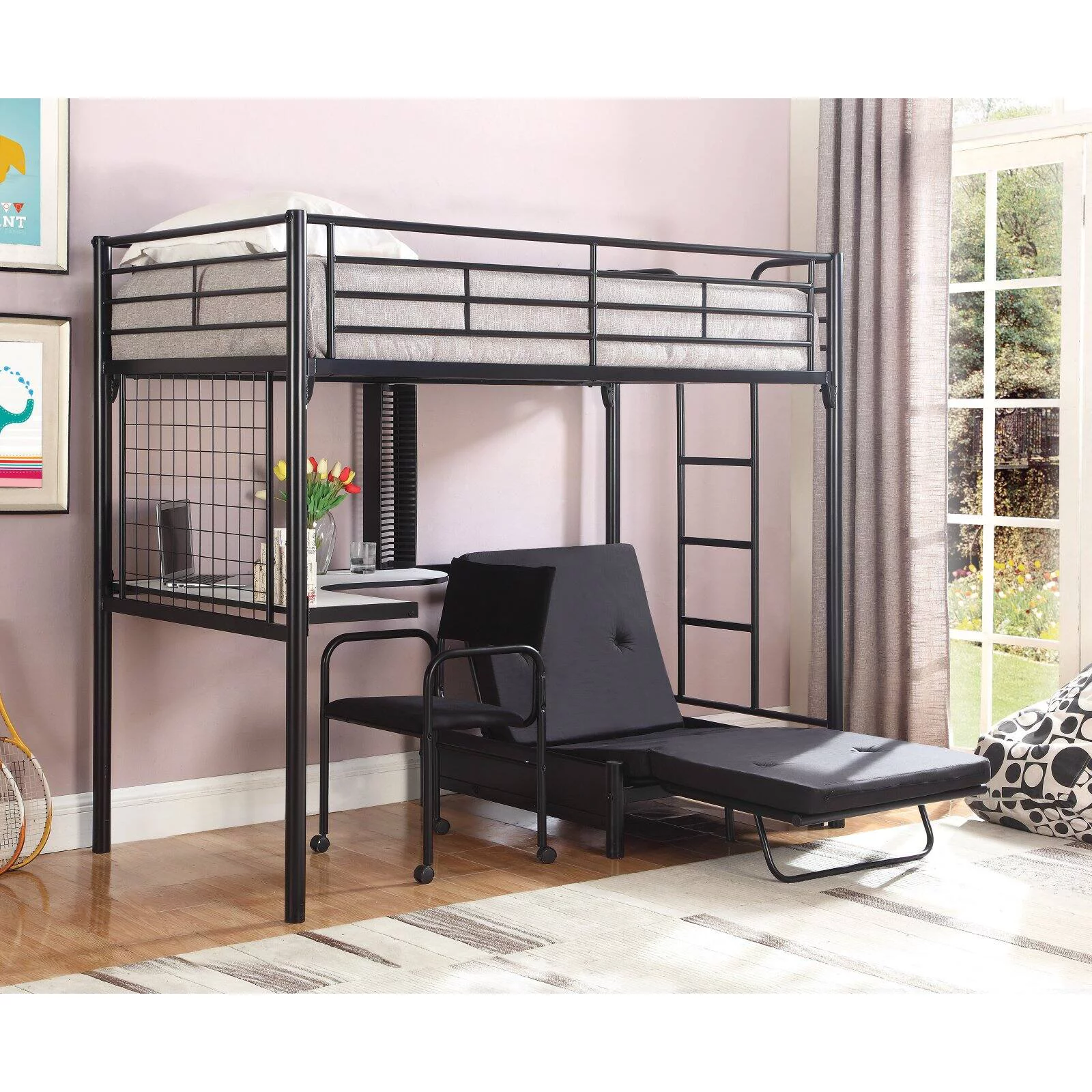 Jenner Twin Futon Workstation Loft Bed Black