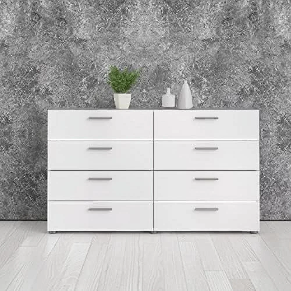 Austin 8 Drawer Double Dresser, Oak Structure/White High Gloss