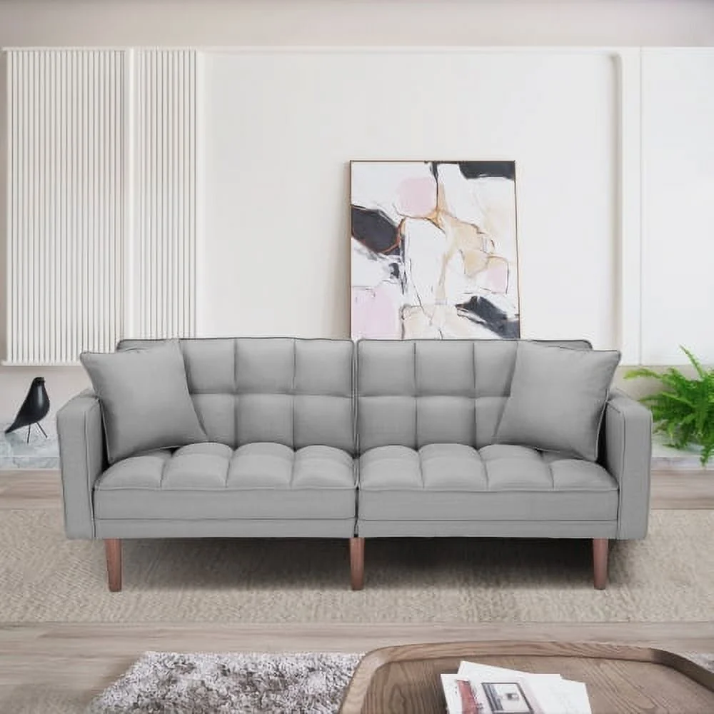 Futon Sofa Bed with 2 Pillows, Futon Sleeper Sofa With 2 Pillows, Memory Foam Futon Sofa Bed Couch for Living Room, Guest Room, Apartments Dorms(Light Gray)