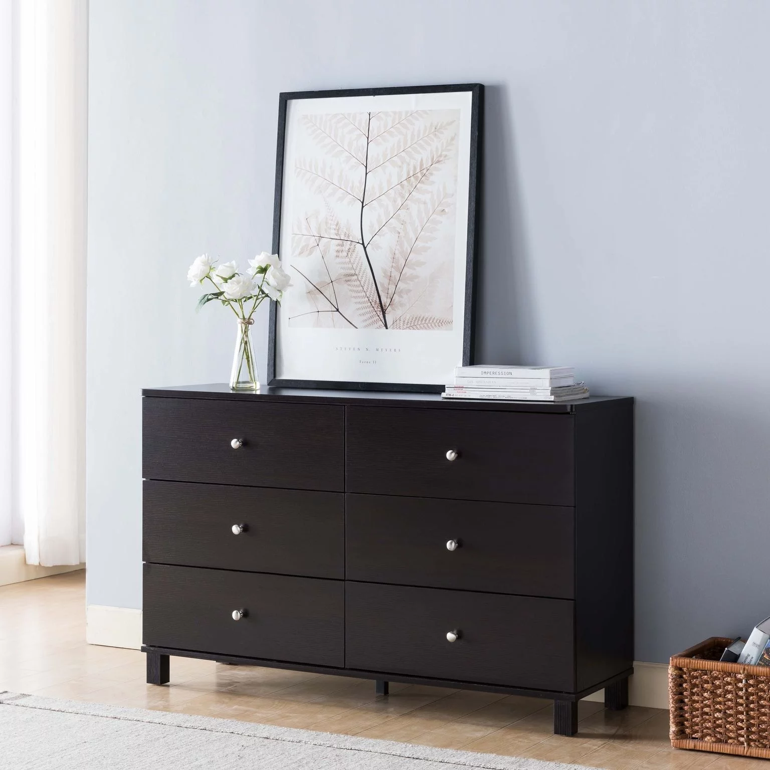 Q-Max Dresser with 6 Drawers on Metal Glides Dark Taupe