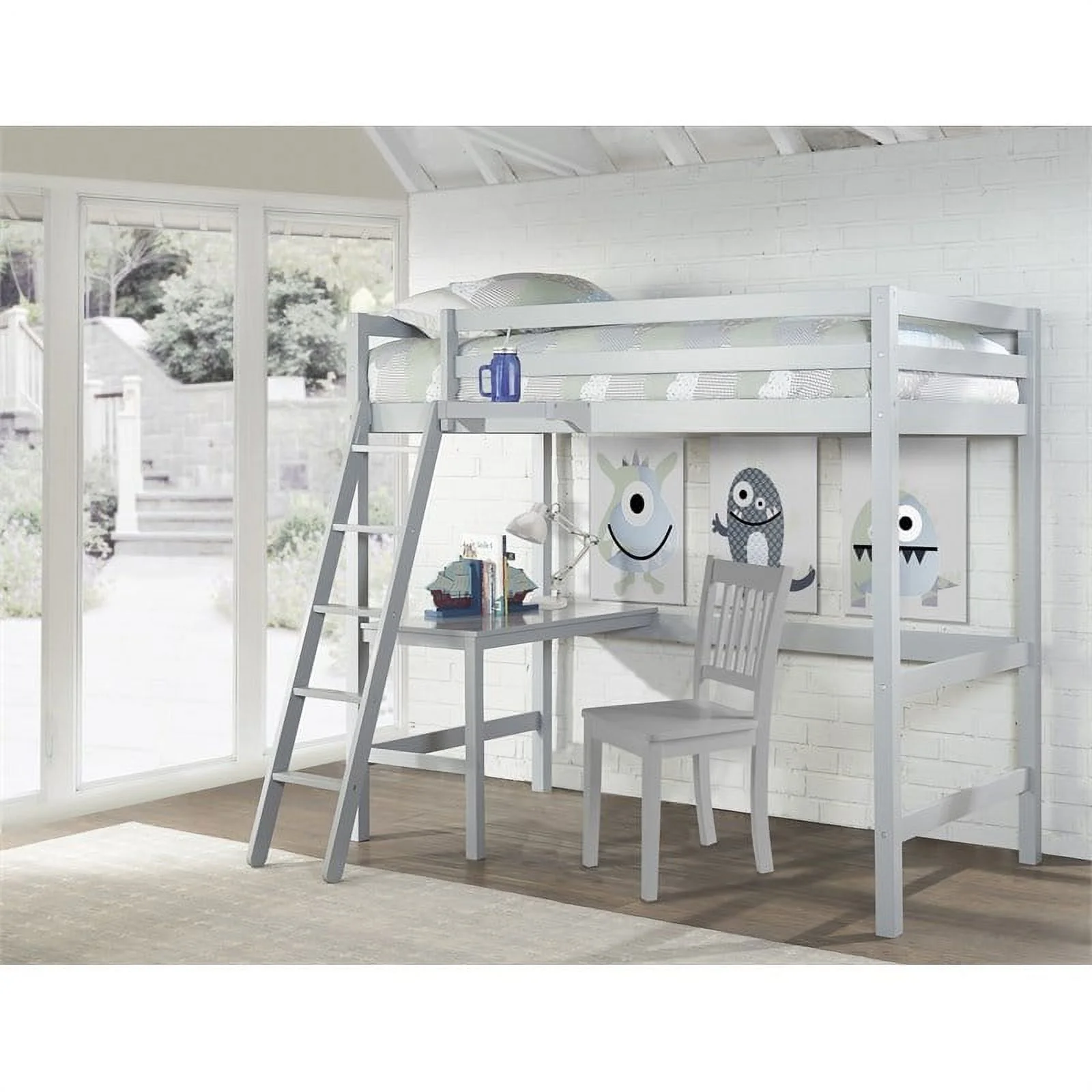 Rosebery Kids Twin Study Loft with Hanging Nightstand