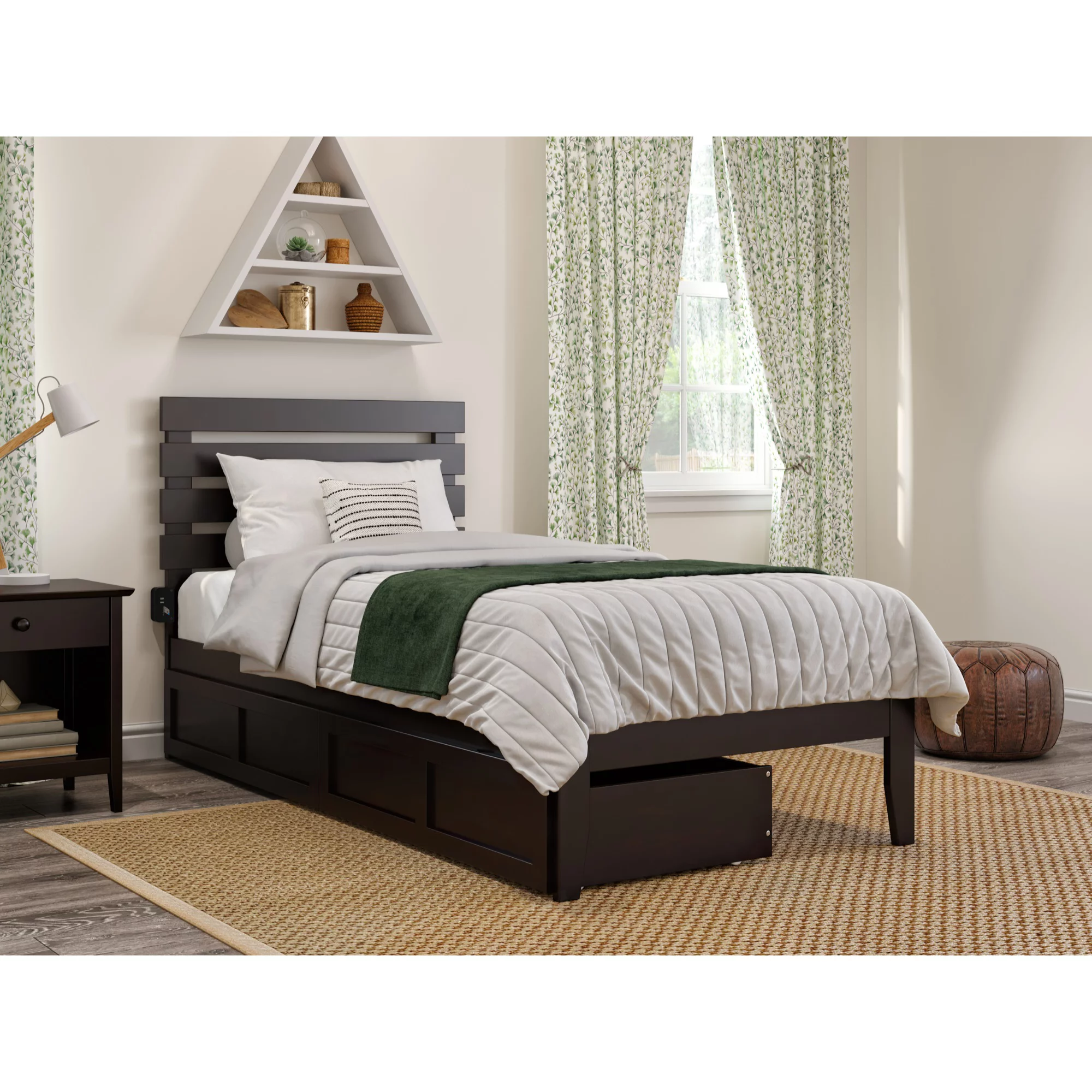 AFI Oxford Wood Twin Extra Long Bed with 2 Drawers in Espresso
