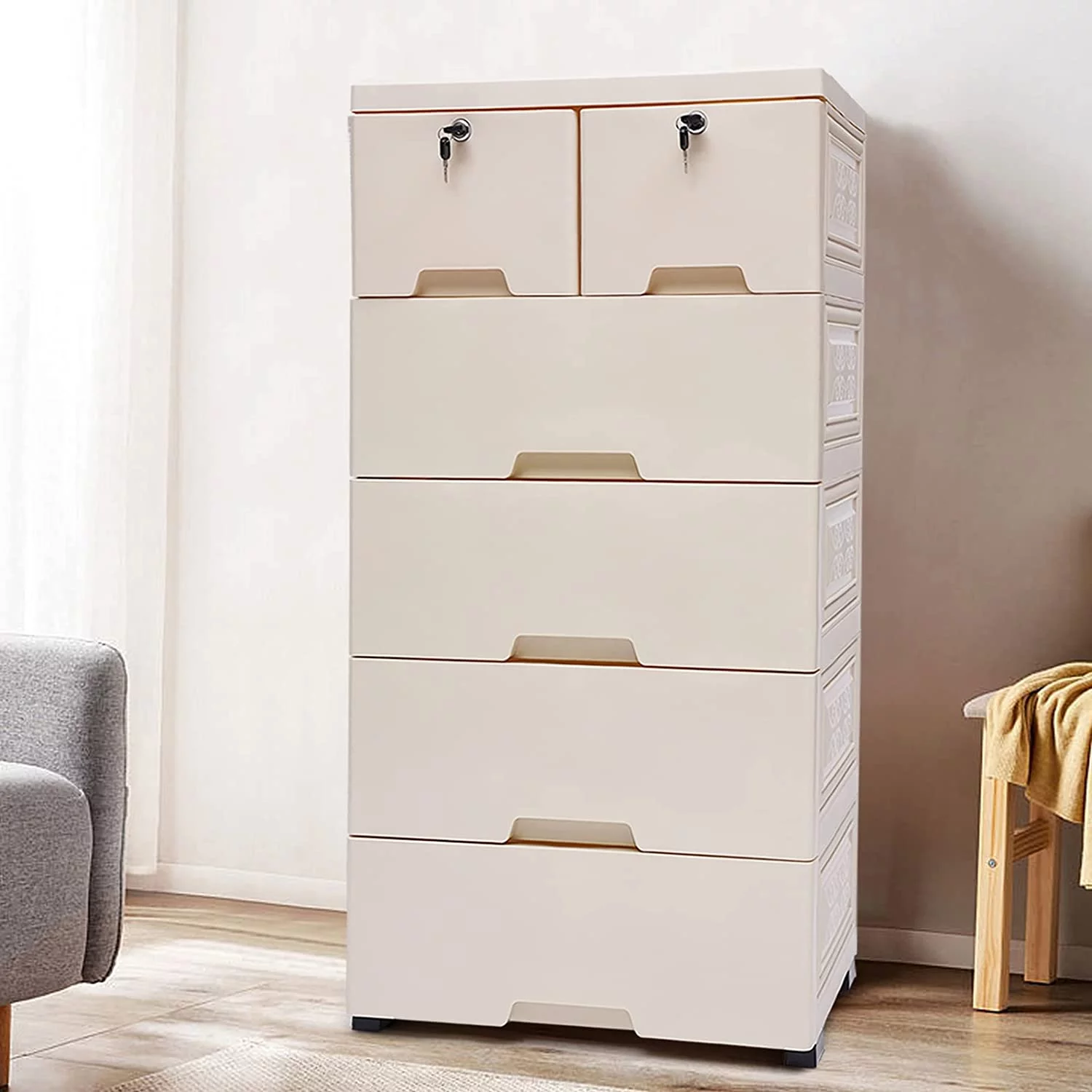 Miumaeov Plastic Drawers for Clothes, Storage Cabinet with 6 Drawers, Closet Drawers Tall Dresser Organizer for Clothes, Living Room, Bedroom Furniture