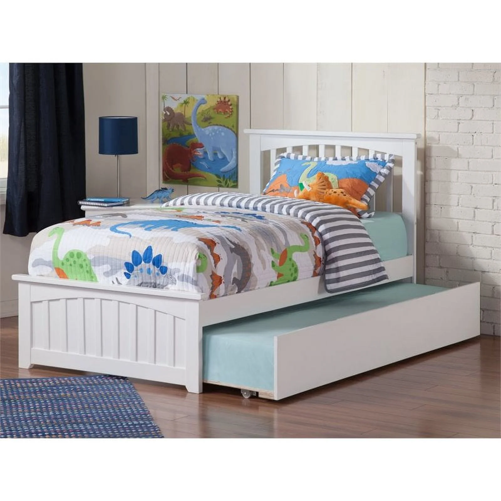 Pemberly Row Traditional Twin XL Platform Bed with Trundle in White