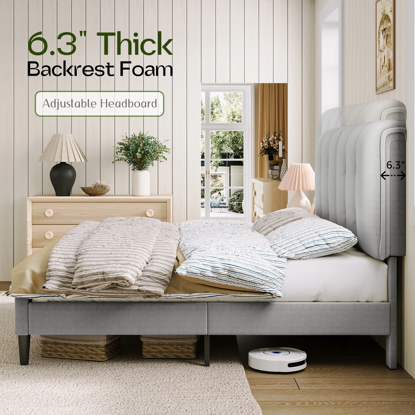 Jocisland Queen Platform Bed Frame with Button Tufted Headboard Velvet Upholstered Bed/Wood Slat Support/No Box Spring Needed/Grey