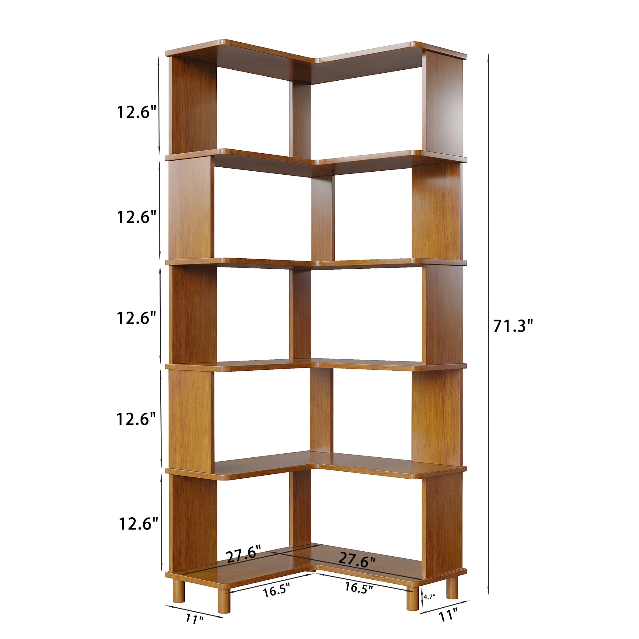 BALANBO Corner Bookshelf, Multi-Layer Display Shelf, Corner Cube Toy for Small Space, Book Storage, Wooden Cube Corner Bookshelf for Game Room, Bedroom, Living Room, Brown