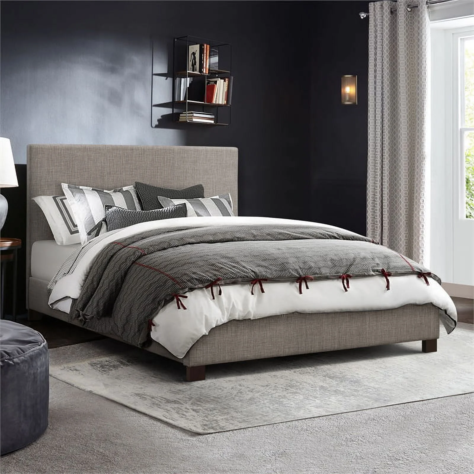 Lexicon Chasin Fabric California King Upholstered Platform Bed in Gray