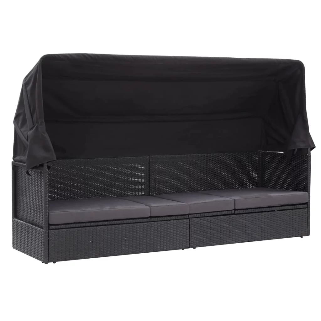 Dcenta Patio Sofa Bed with Canopy Poly Rattan Black