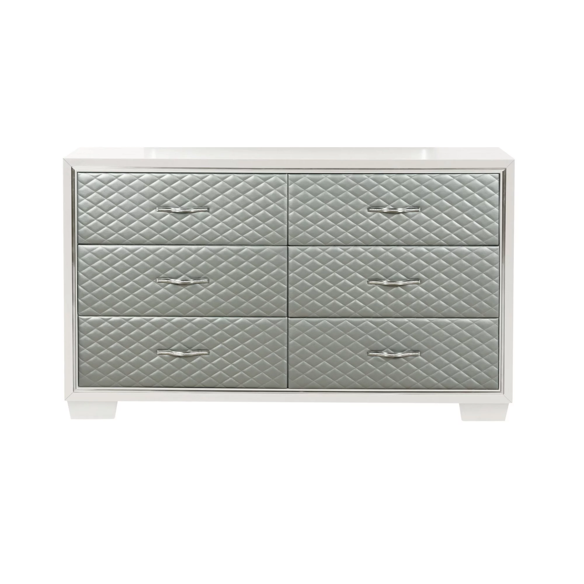 Sal 65 Inch Dresser with 6 Drawers, Poplar Wood, Gray Panels, Off White