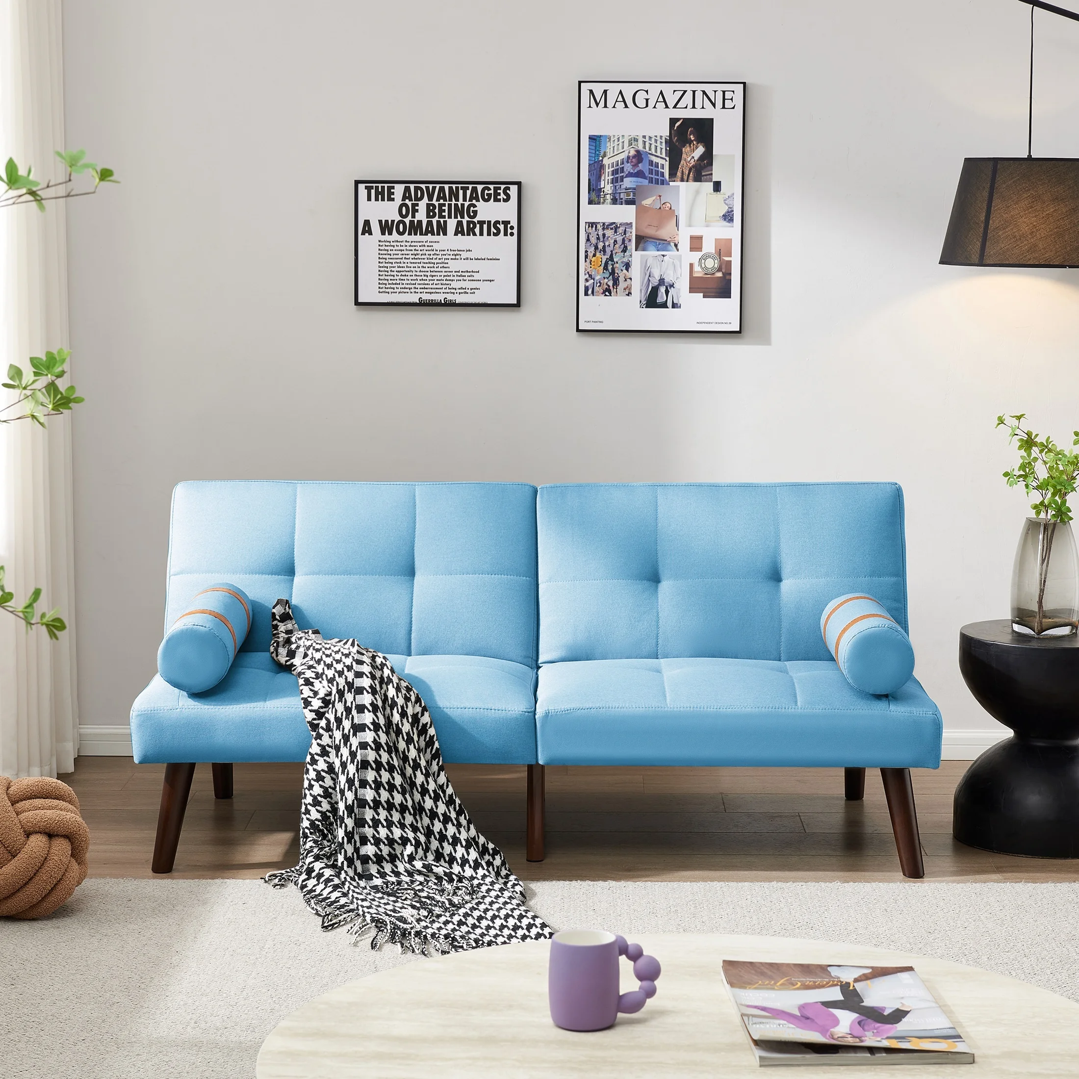 Noodeniya Convertible Sofa Bed, Upholstered Sleeper Futon Adjustable Sofa for Living Room, Bed Room, Blue