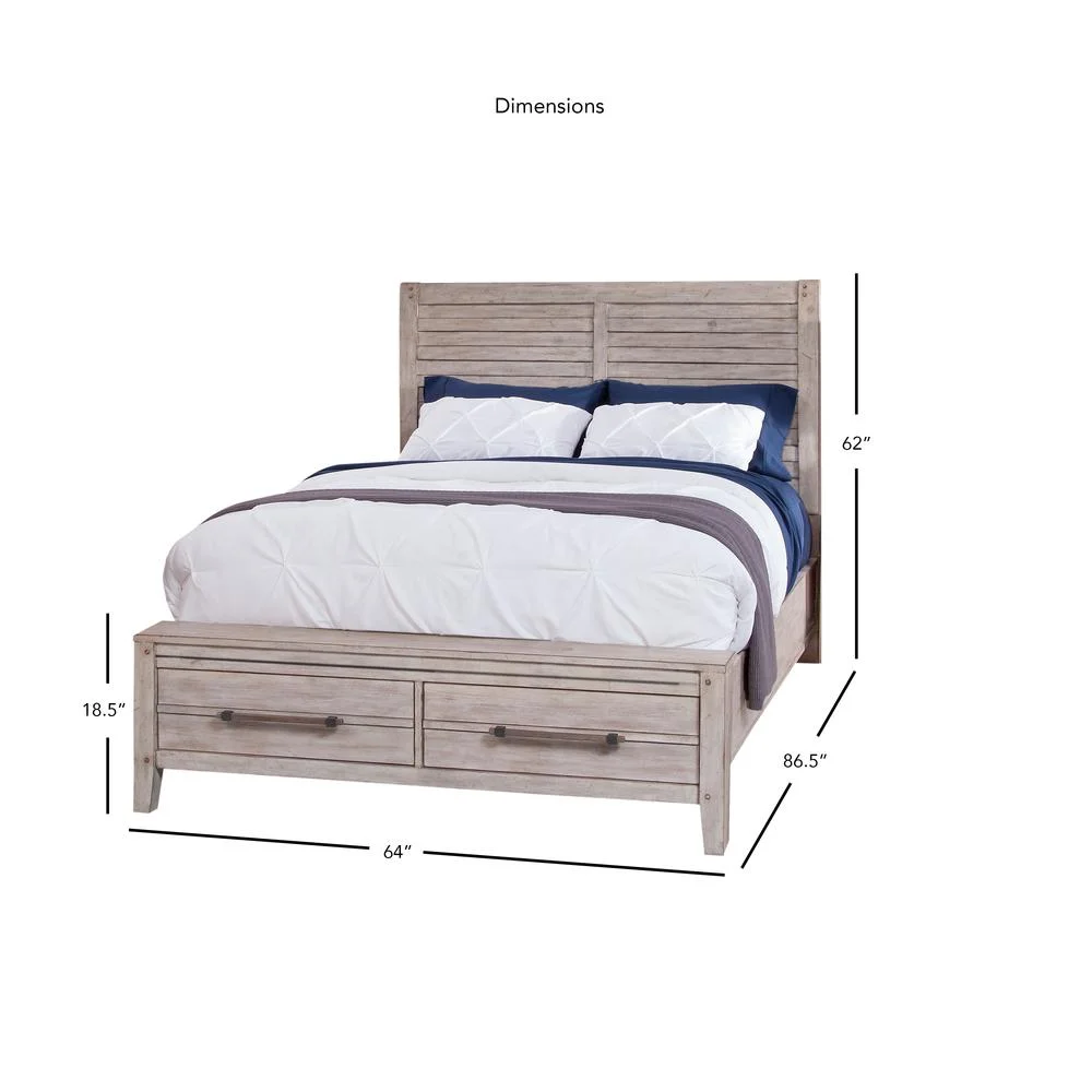 American Woodcrafters Aurora White-washed Wood Queen Panel Bed with Storage