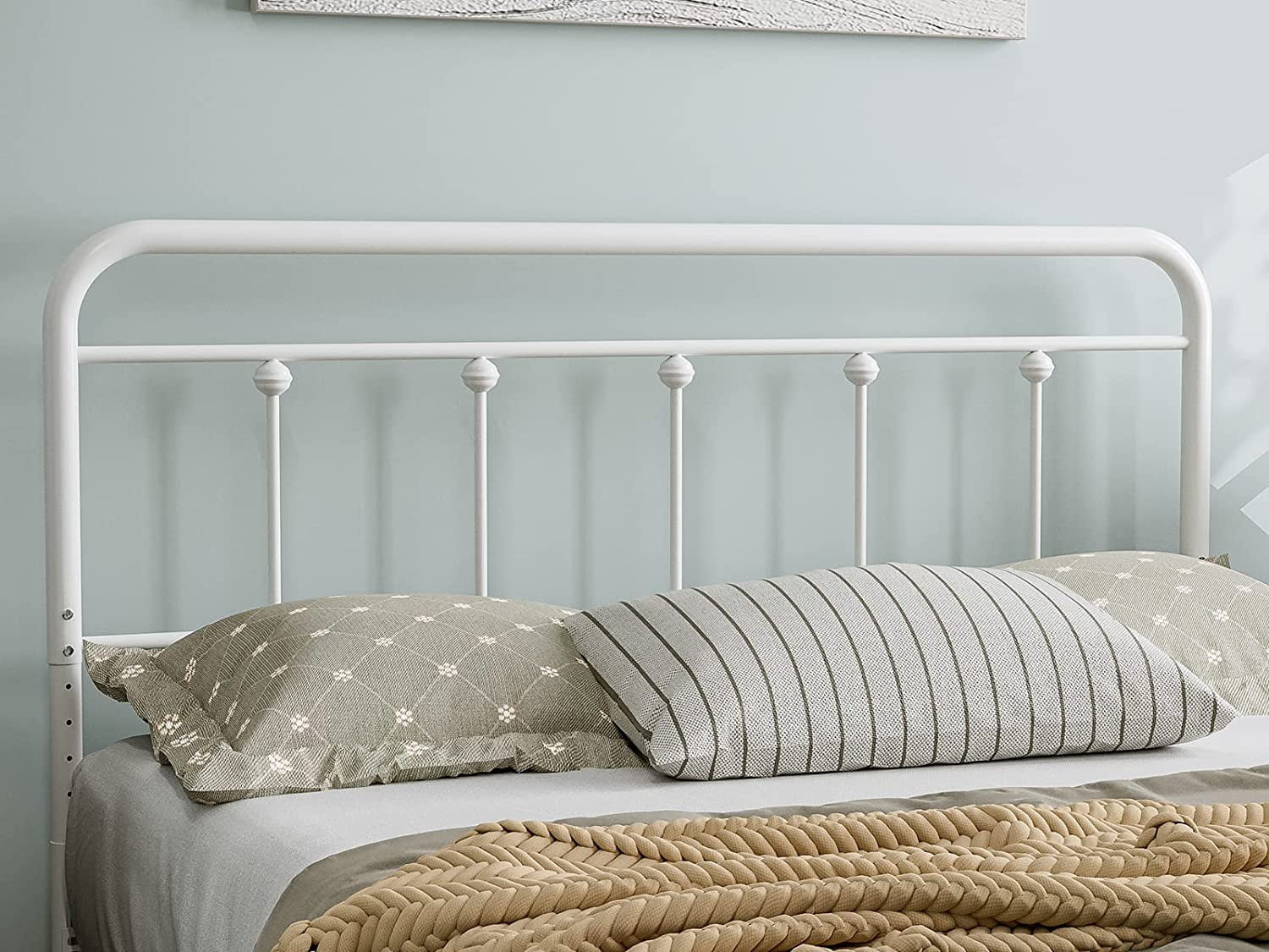 IKIFLY Metal Full Size Headboard - Adjustable Height - Farmhouse Victorian Style, Easy Assembly, Steel Headboard Only for Bedroom - White/Full
