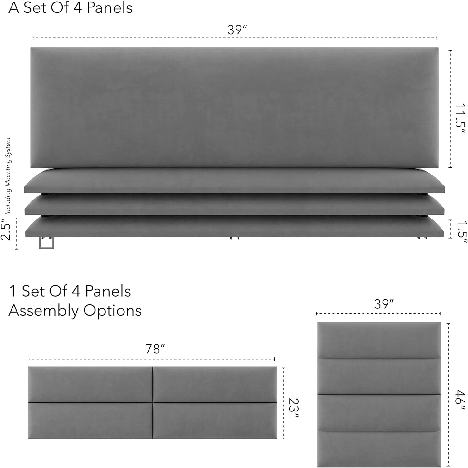 Upholstered Headboards - Accent Wall Panels - Micro Suede Grey - /King Set Of 4 Panels (Each Individual Panel 39