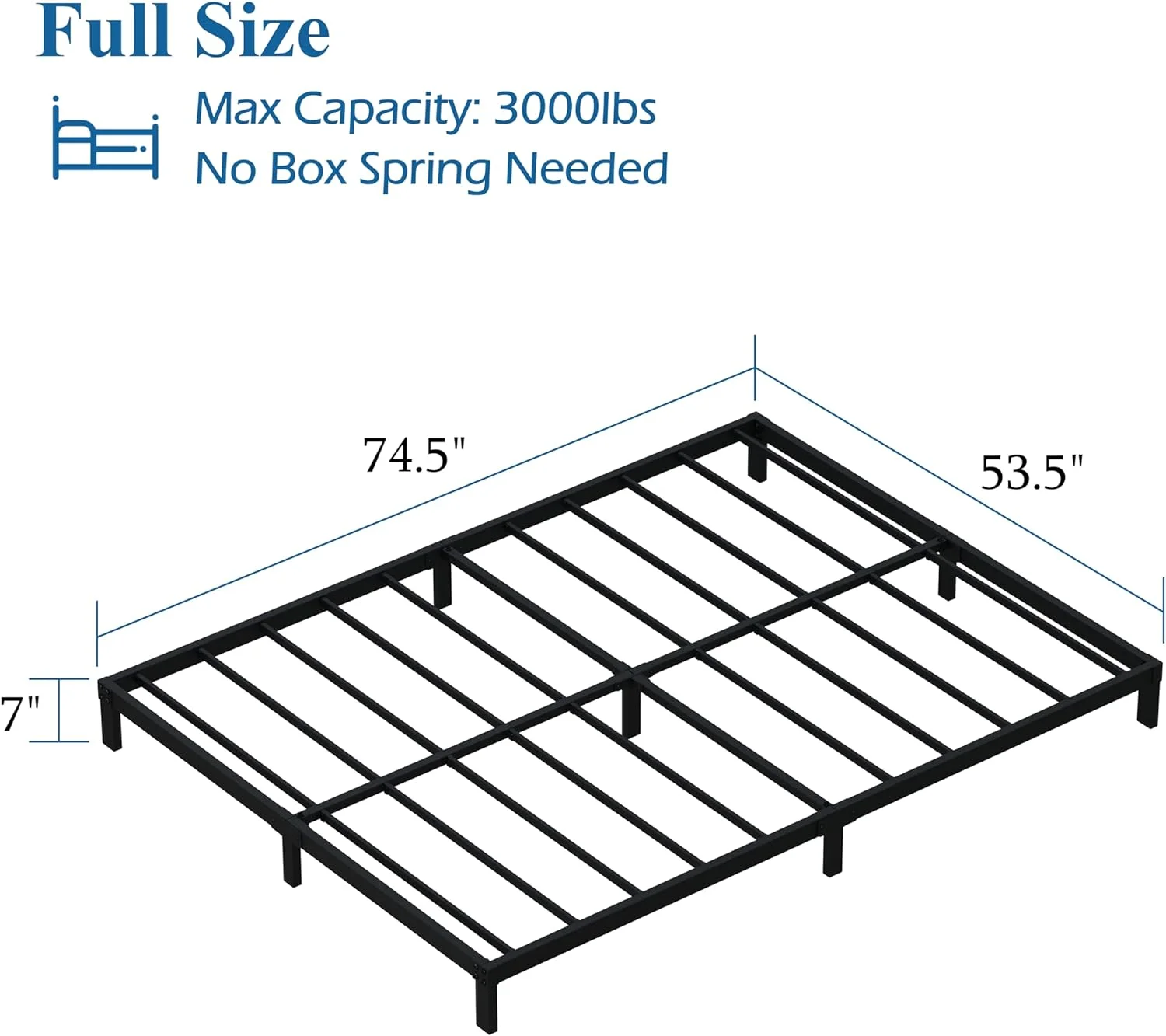 Lutown-Teen 7 Inch Full Size Bed Frame Heavy Duty Low Profile Metal Platform No Box Spring Needed, Easy Assembly Noise Free, Black