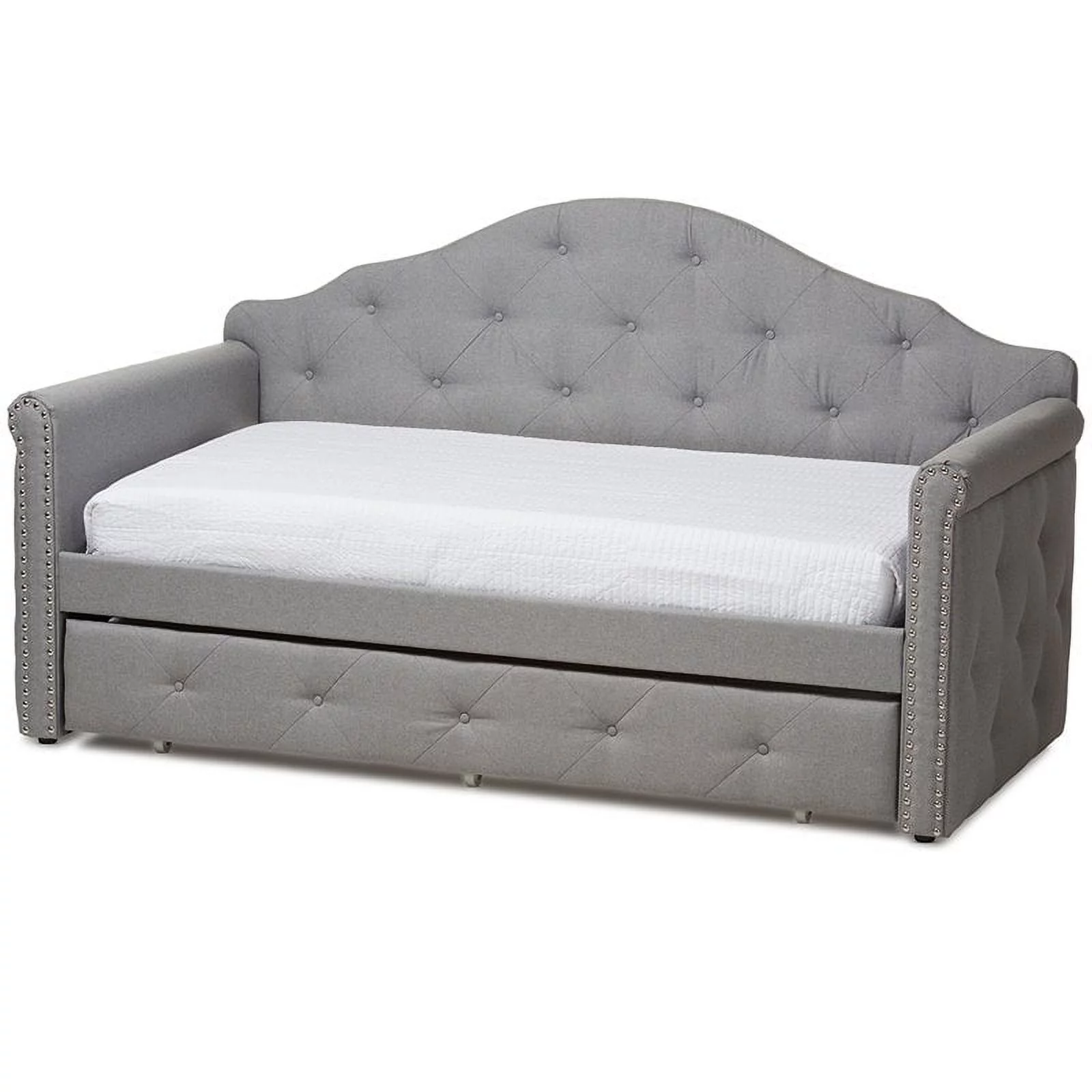 Bowery Hill Contemporary Fabric Tufted Daybed with Trundle in Gray