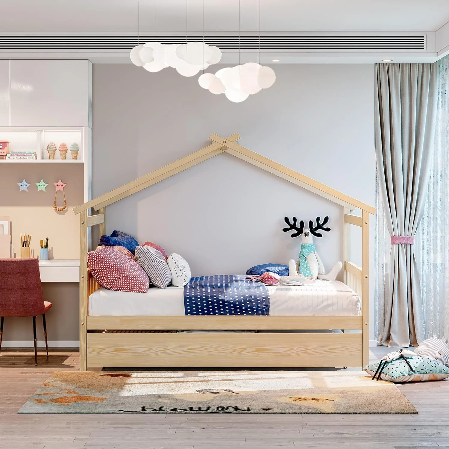 Full House Bed With Trundle Wooden Bed Frame With Roof
