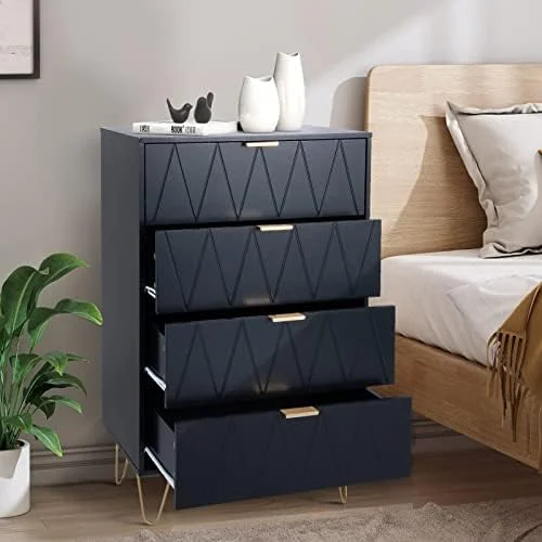KHBIULIFE 4 Drawer Dresser Drawer Chest Tall Dresser Cabinet Organizer Unit with Metal Legs for Bedroom Living Room Closet (Pink/4 Drawer)\u2026