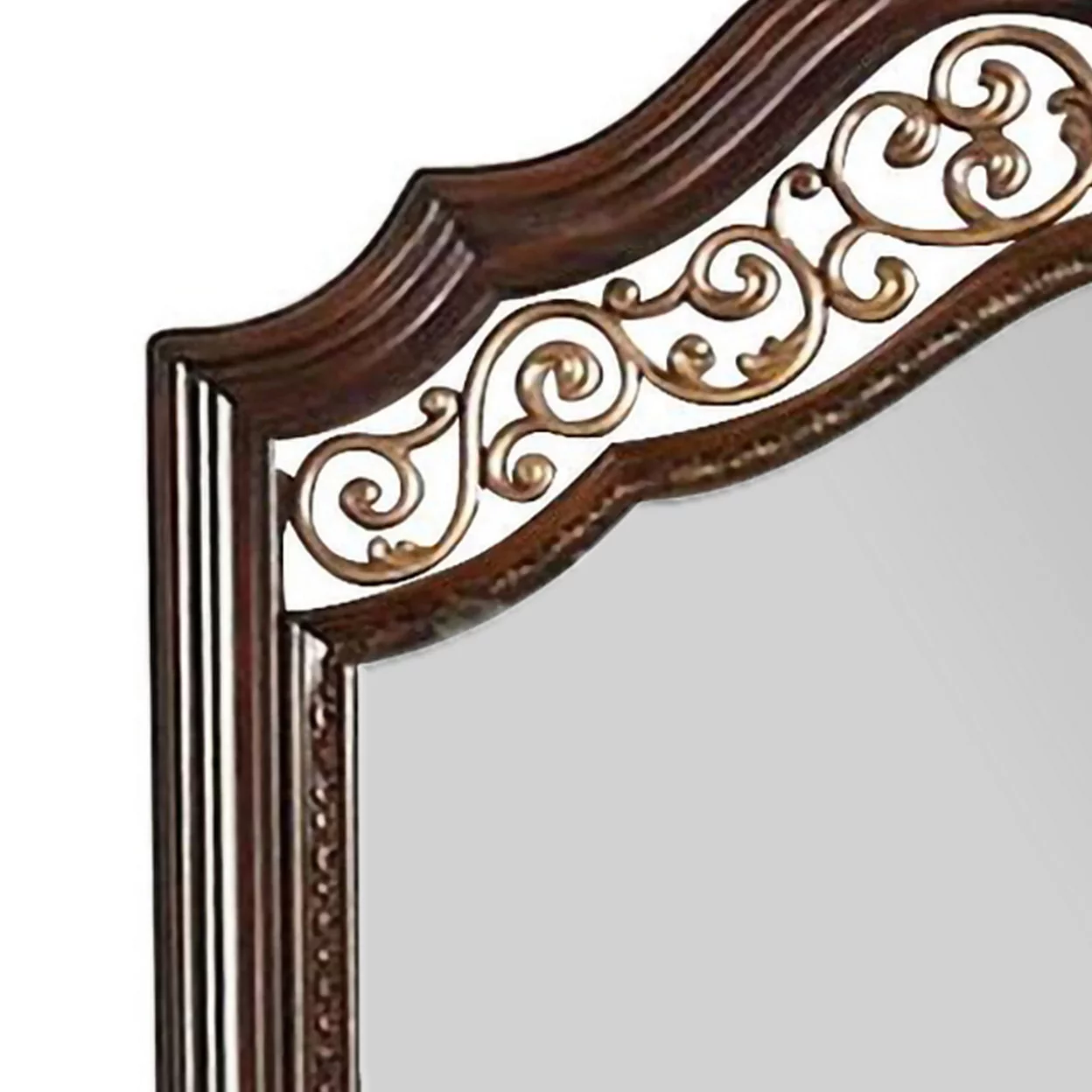 Molded Wooden Frame Mirror with Ornate Detailing, Brown By Casagear Home- Saltoro Sherpi