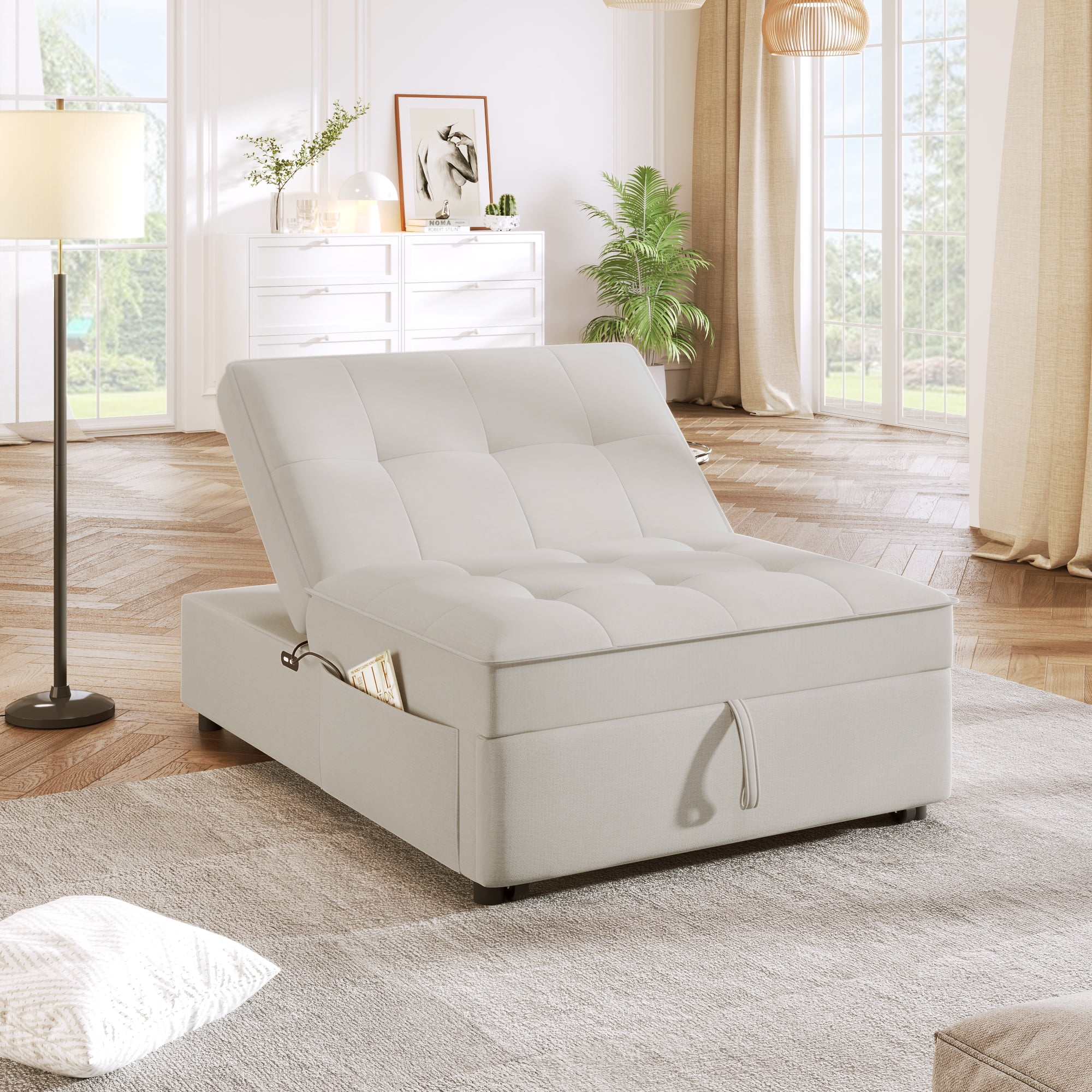 CoSoTower 4-In-1 Sofa Bed, Chair Bed, Multi-Function Folding Ottoman Bed with Storage Pocket and Usb Port for Small Room Apartment,Living Room,Bedroom,Hallway,Beige