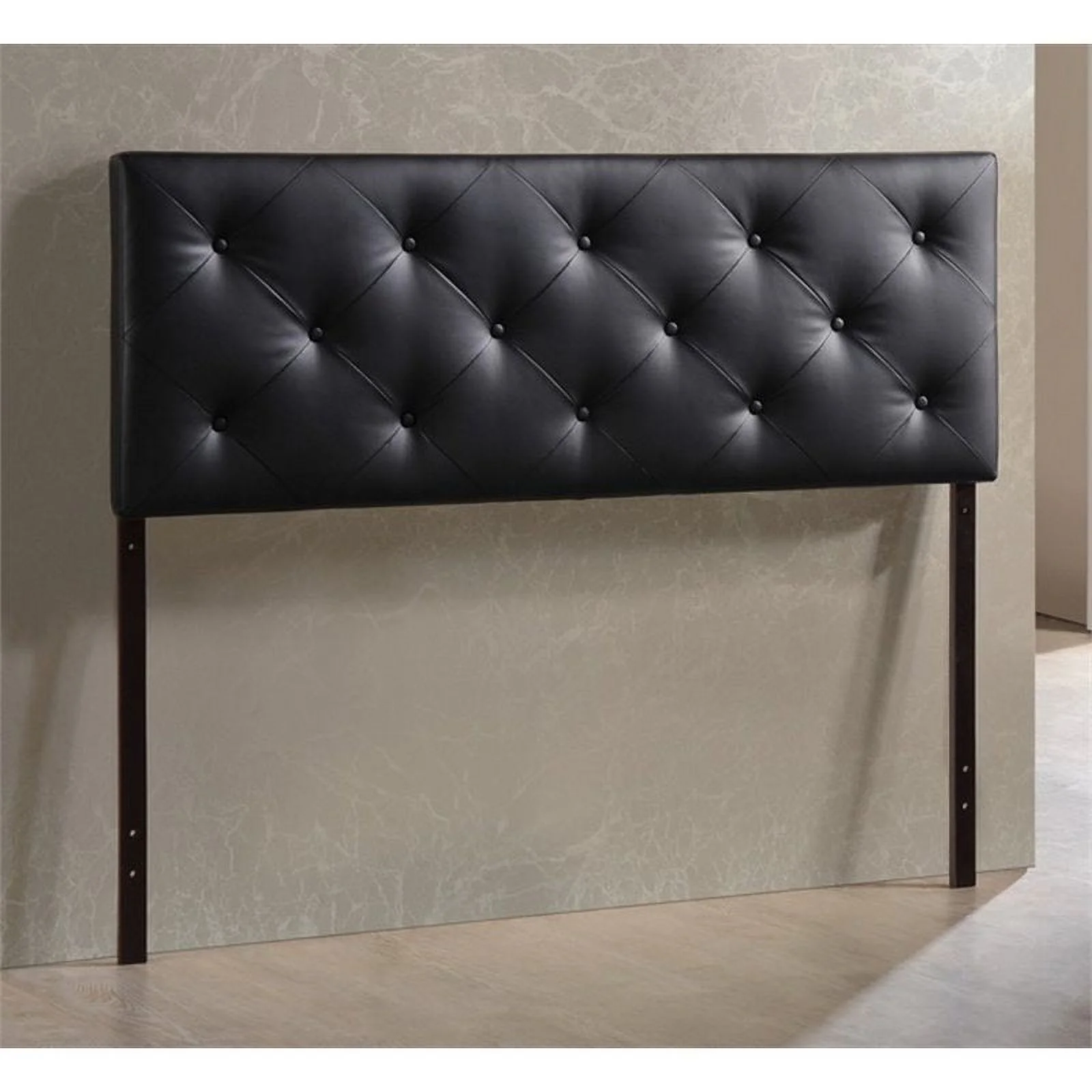 Kingfisher Lane Faux Leather Upholstered Queen Headboard in Black