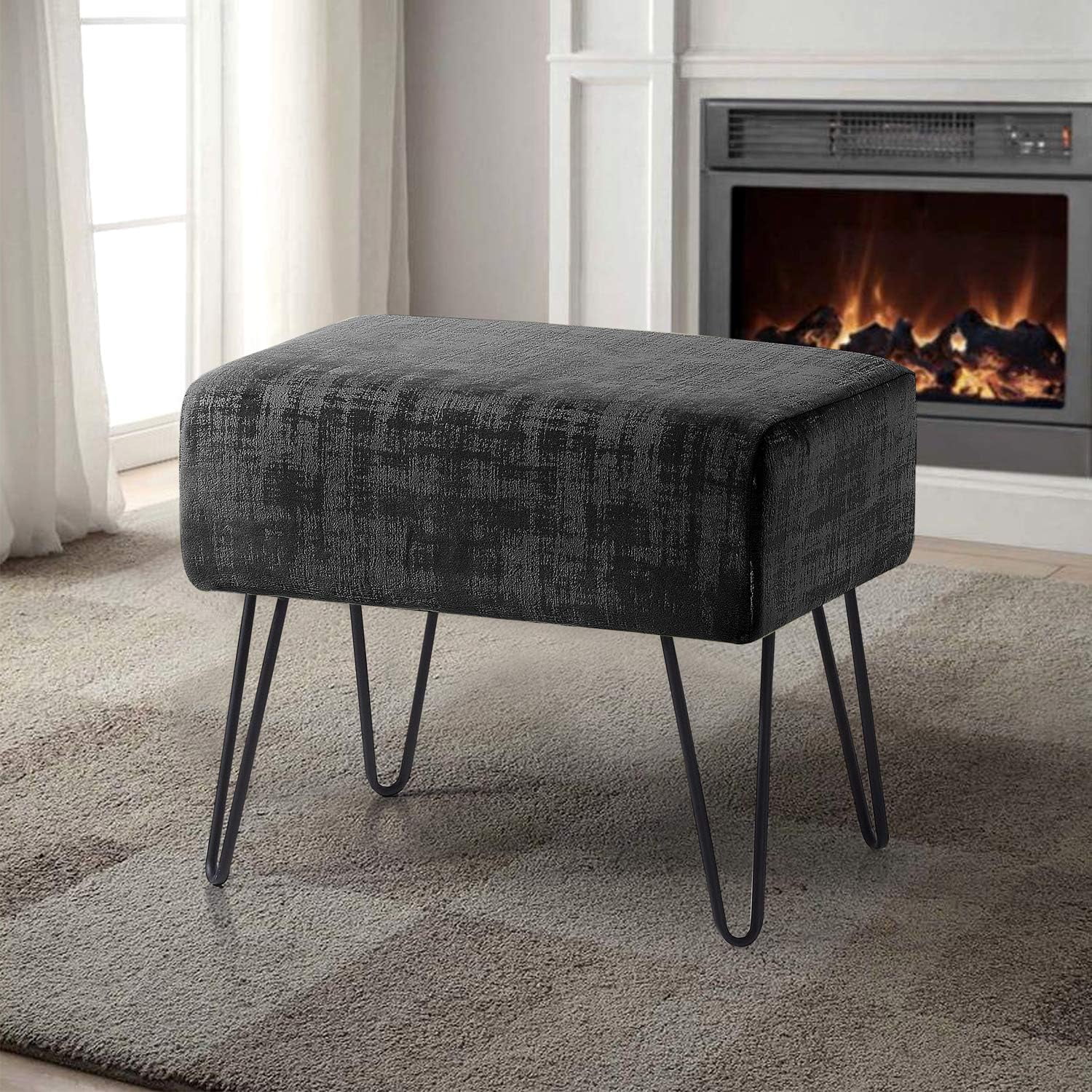 Gray Textured Velvet Ottoman, 19