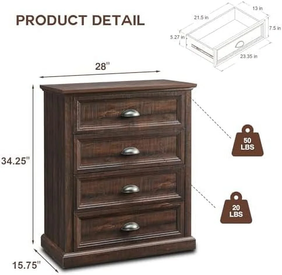 xrboomlife Dresser for Bedroom 8 Drawer Bedroom Dresser Chest of Drawers Organizer   Farmhouse Wood Rustic Tall Dresser Chest of Drawer for Closet  Living Room  Children's Room Dark G