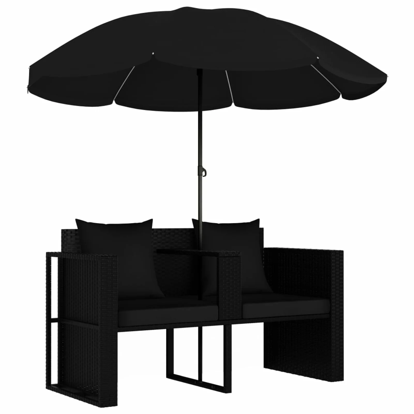 Htovila Patio Bed with Parasol Poly Rattan Black
