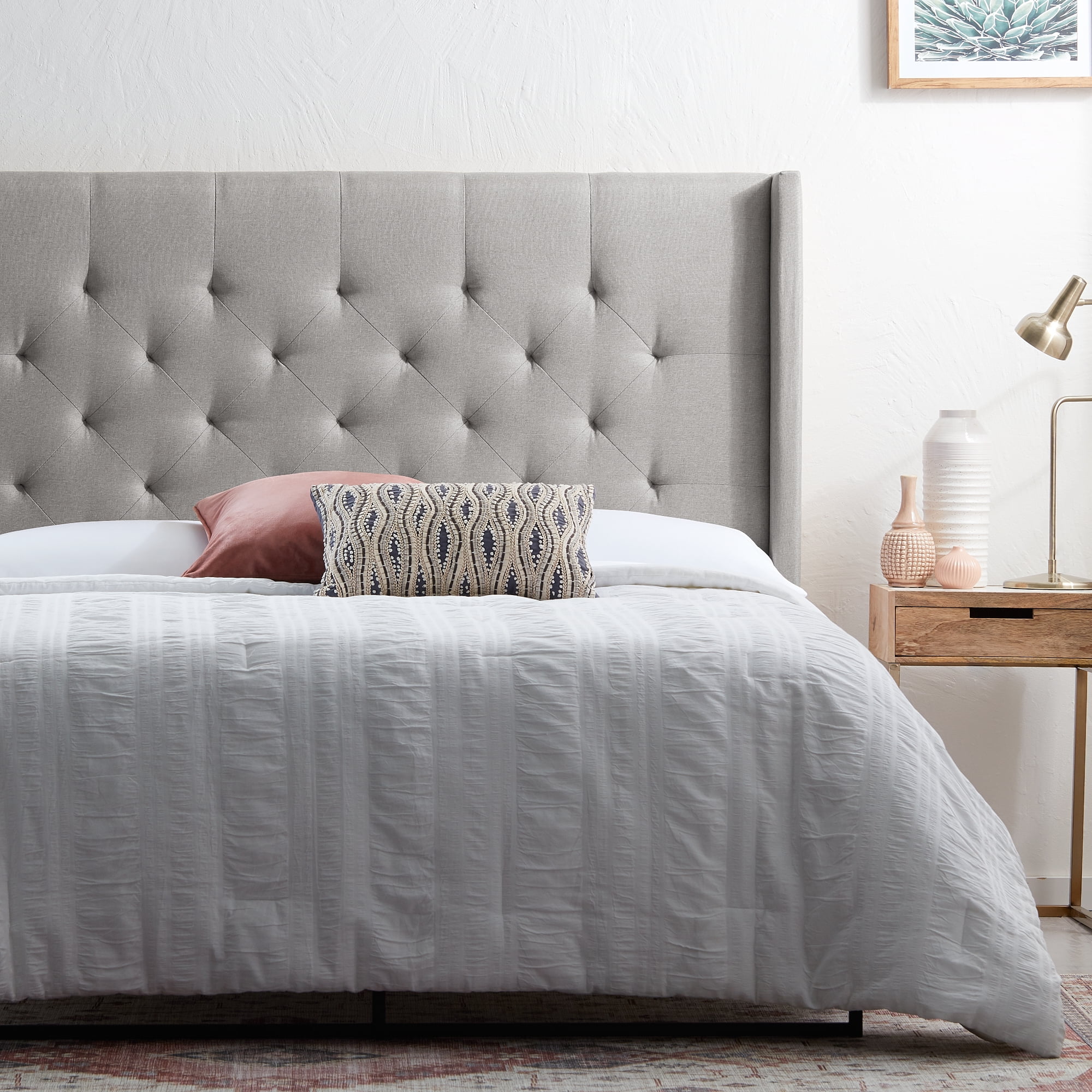 Rest Haven Tufted Wingback Upholstered Headboard, King/California King, Gray