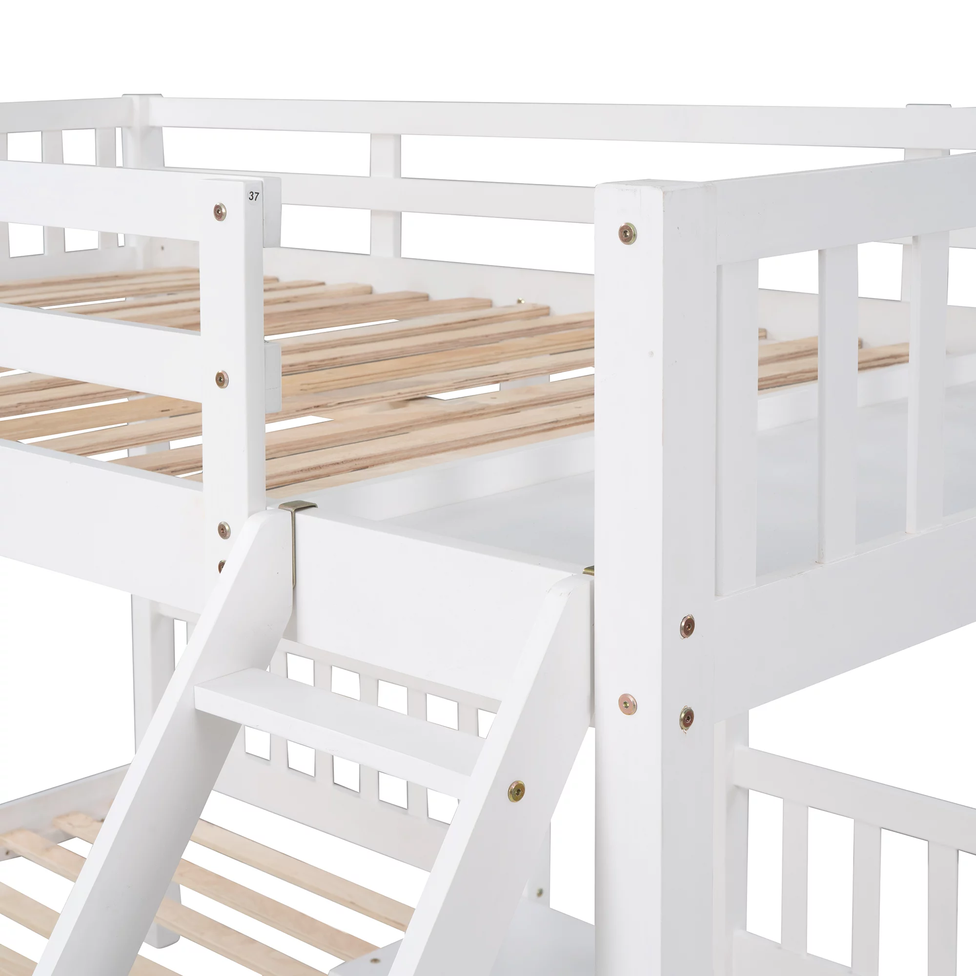 AOMBOO Triple Bunk Beds for Kids with Stairs and Storage Drawers Under Pine Wooden White