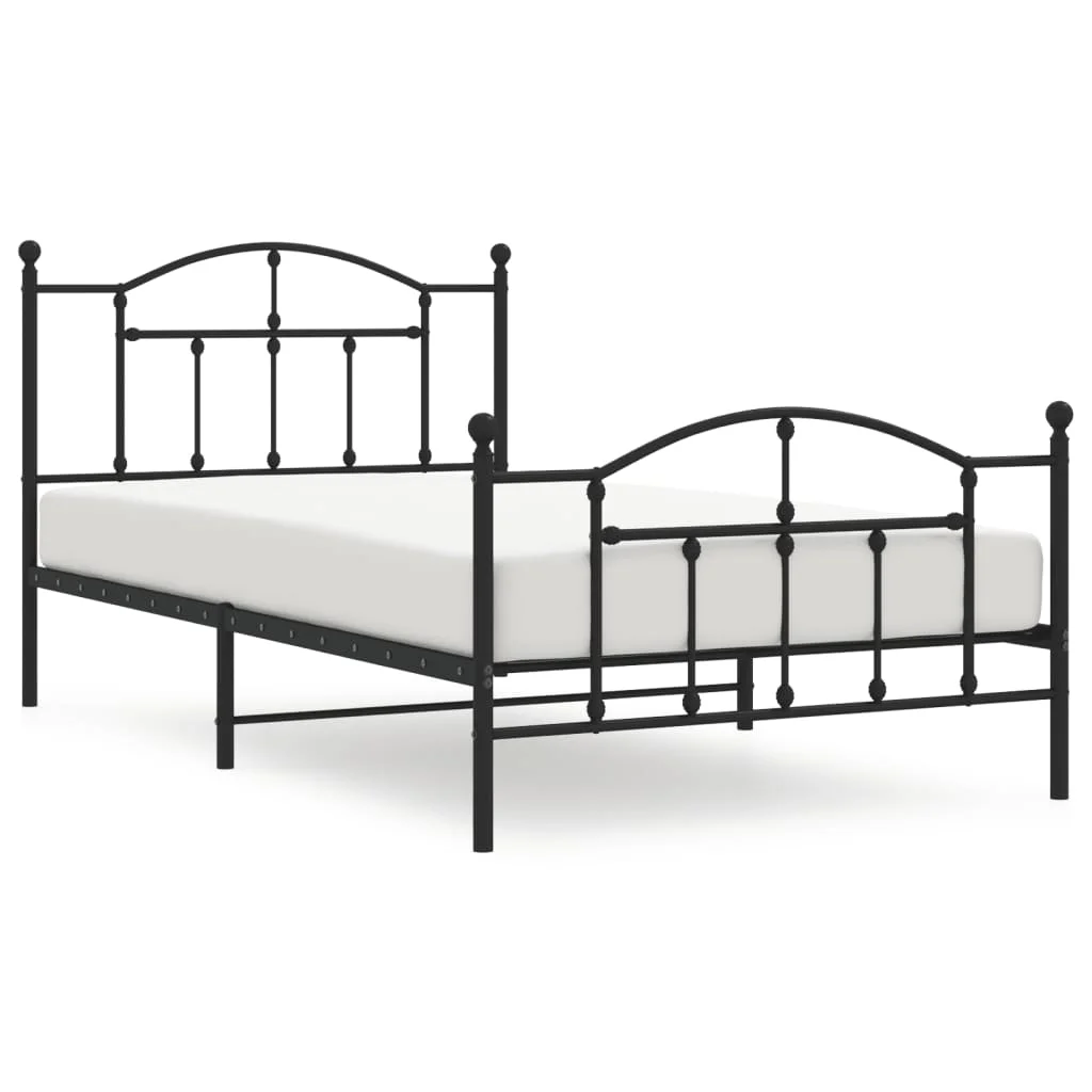 Metal Bed Frame with Headboard and Footboard Black 39.4