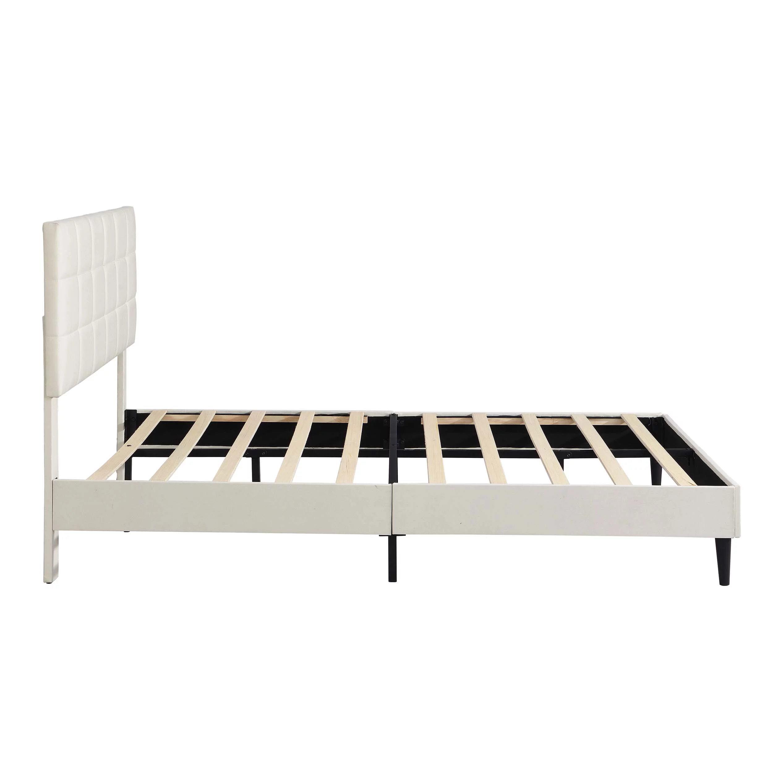 PAPROOS Upholstered Full Bed Frame, New Upgraded Fabric Platform Bed with Headboard, Strong Wooden Slats Support, Full Size Bed for Boys Girls Teens Adults, Holds 800lbs, No Box Spring Needed, Beige