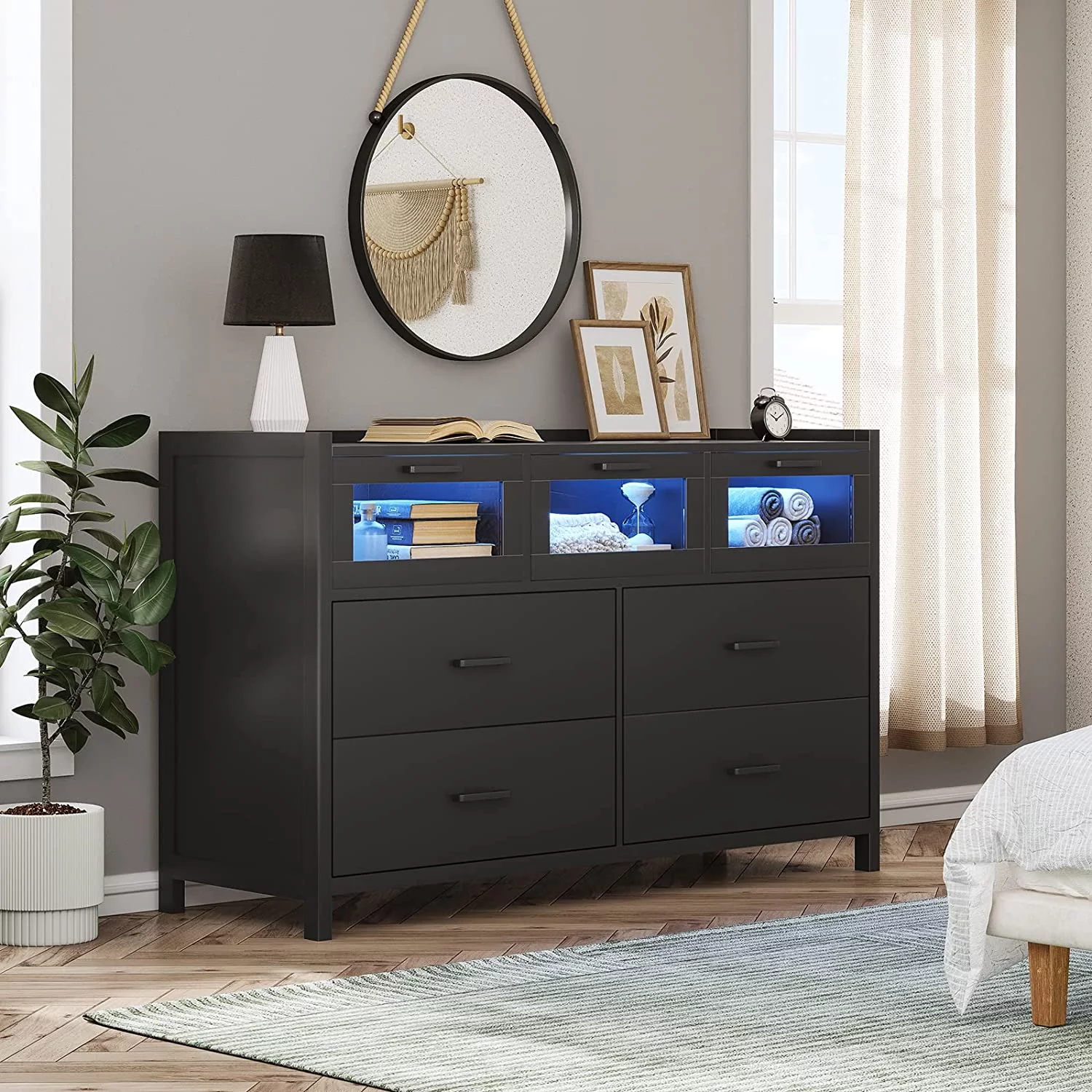 EPHEX LED Black Dresser for Bedroom,7 Drawer Dressers, Dressers and Chests of Drawers
