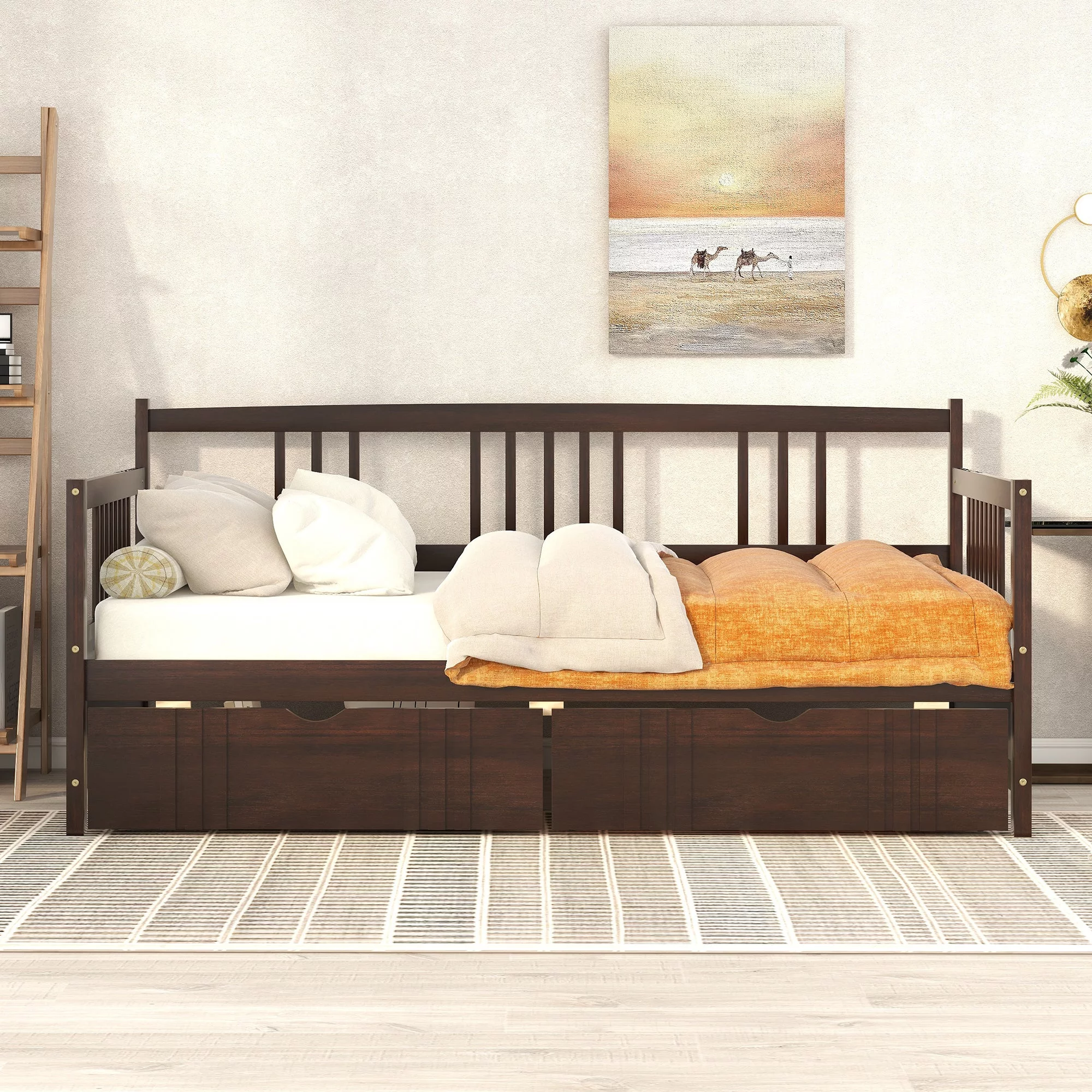Elegant Espresso Twin Daybed with Dual Storage Drawers