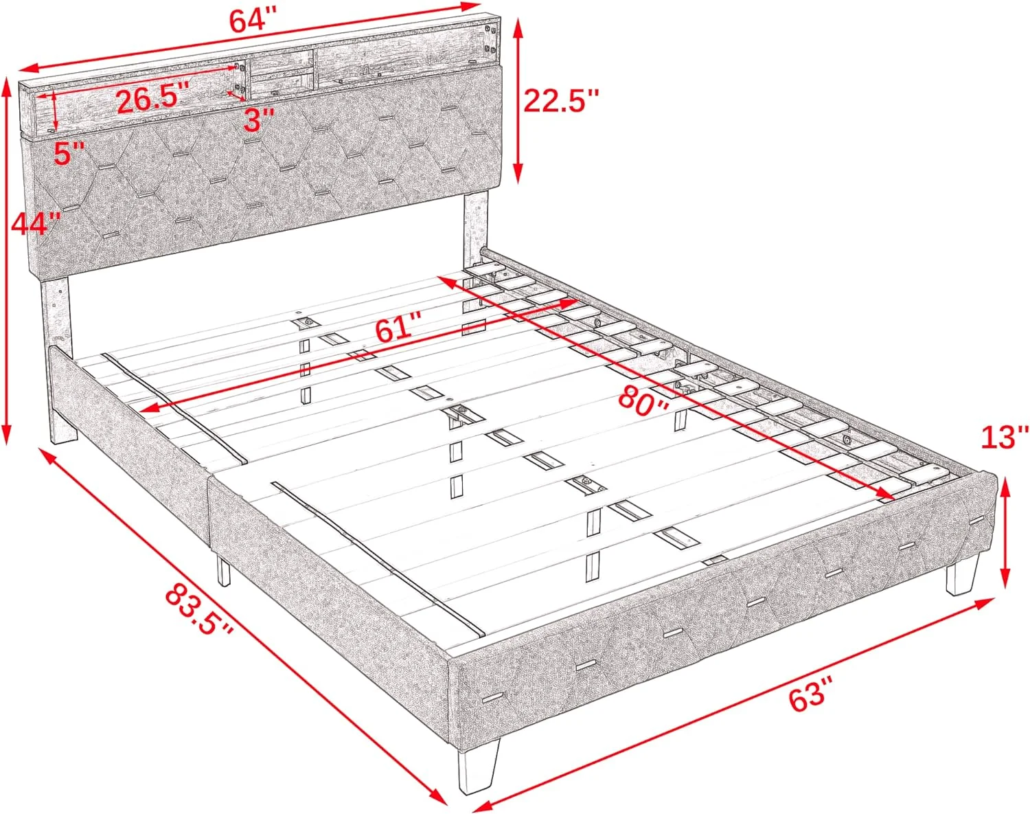 Queen Size Platform Bed Upholstered Platform Beds With Shelf Headboard, Queen Bed With Outlet & USB Ports, Wood Legs For Bed Room, No Box Spring Needed (Beige)